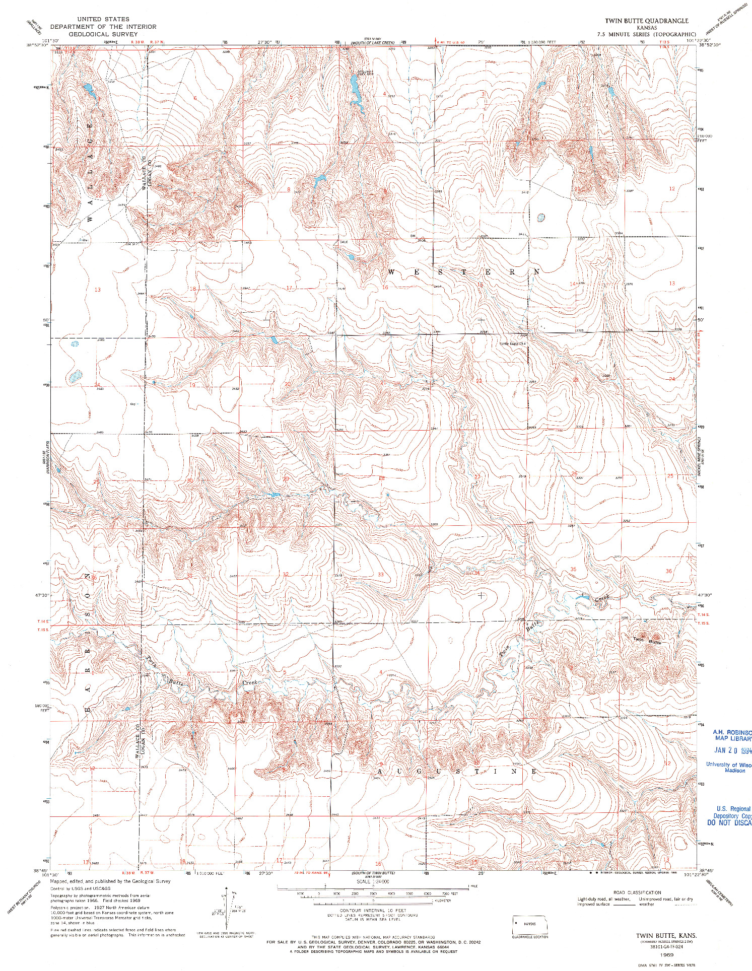 USGS 1:24000-SCALE QUADRANGLE FOR TWIN BUTTE, KS 1969