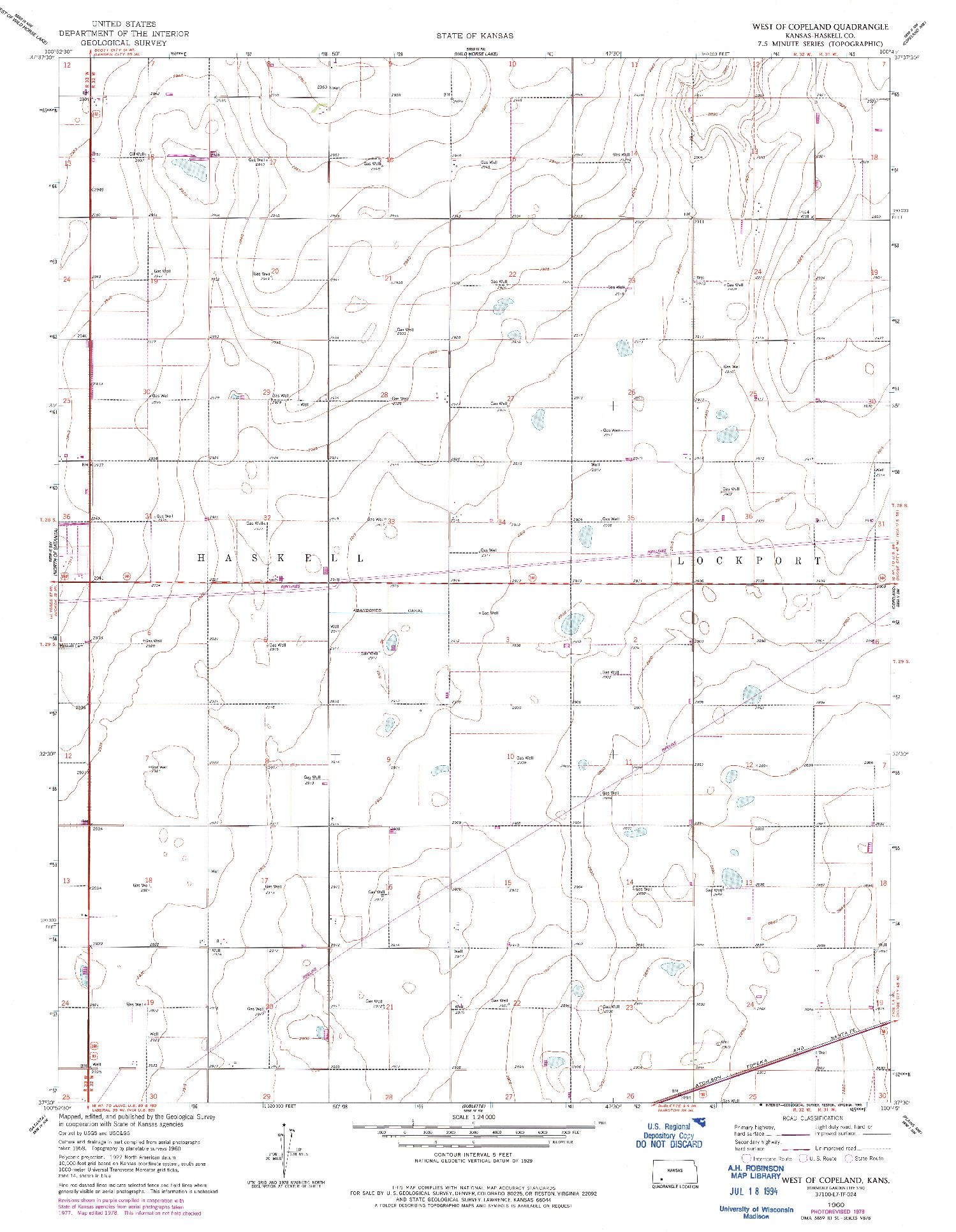 USGS 1:24000-SCALE QUADRANGLE FOR WEST OF COPELAND, KS 1960