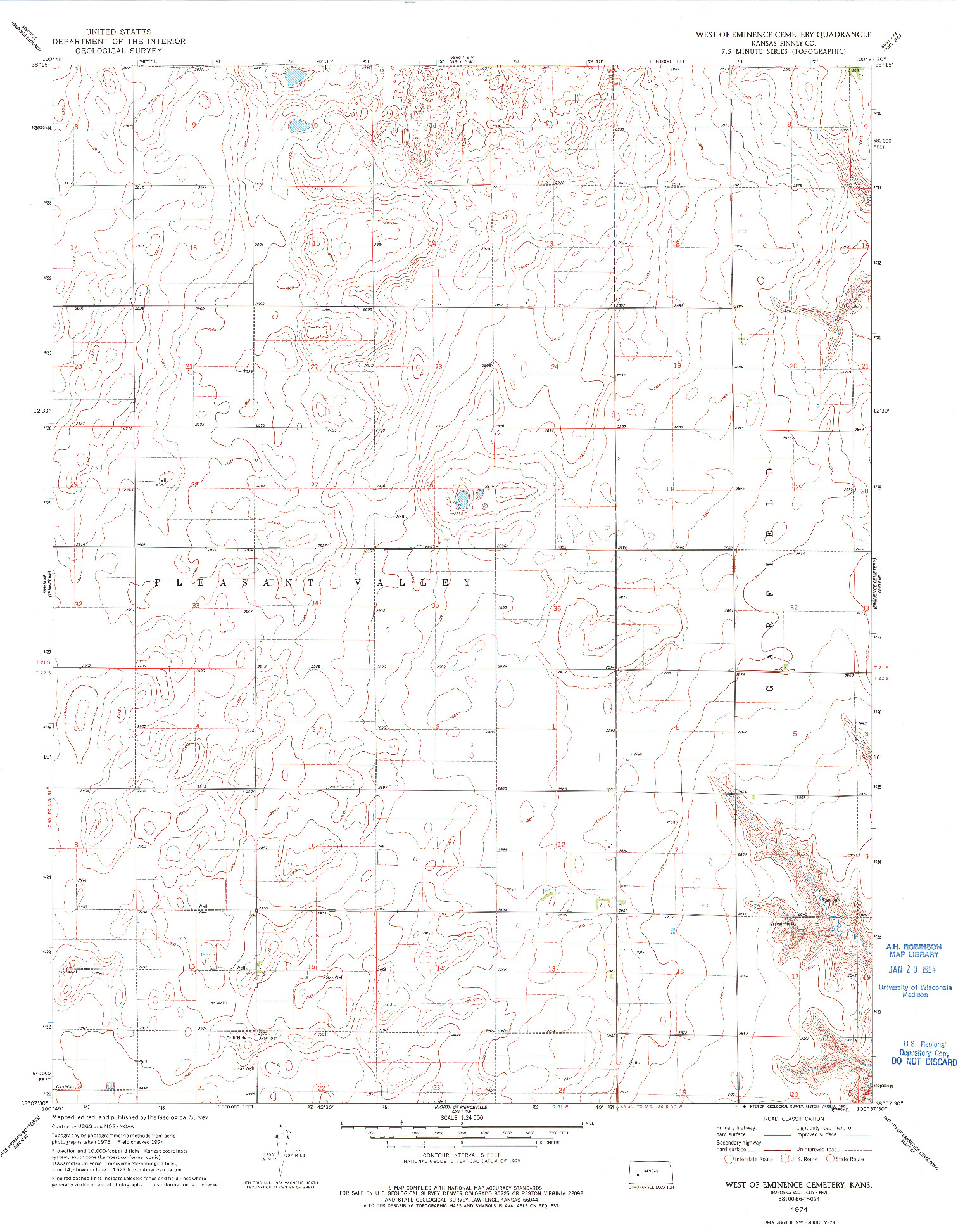 USGS 1:24000-SCALE QUADRANGLE FOR WEST OF EMINENCE CEMETERY, KS 1974