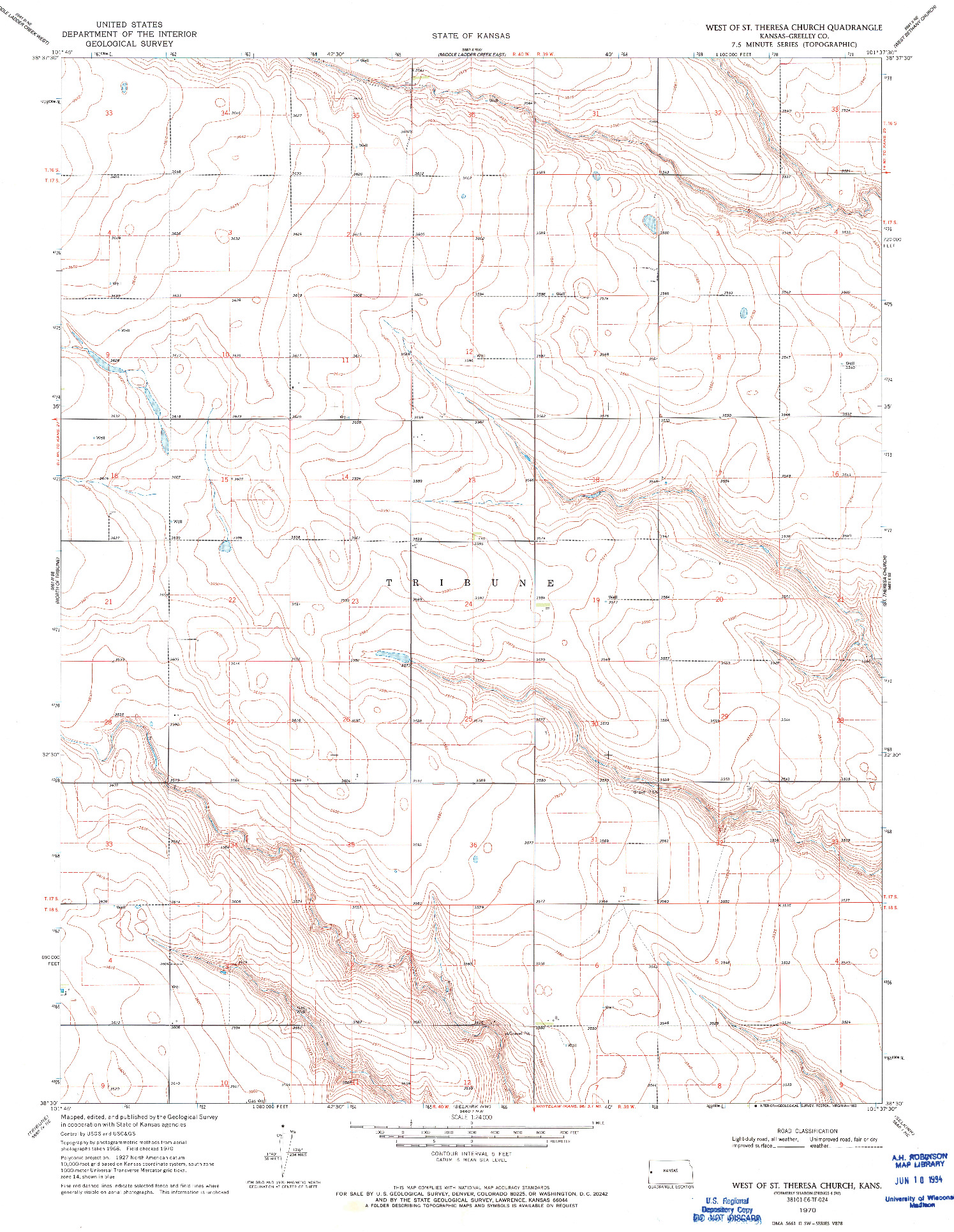 USGS 1:24000-SCALE QUADRANGLE FOR WEST OF ST. THERESA CHURCH, KS 1970