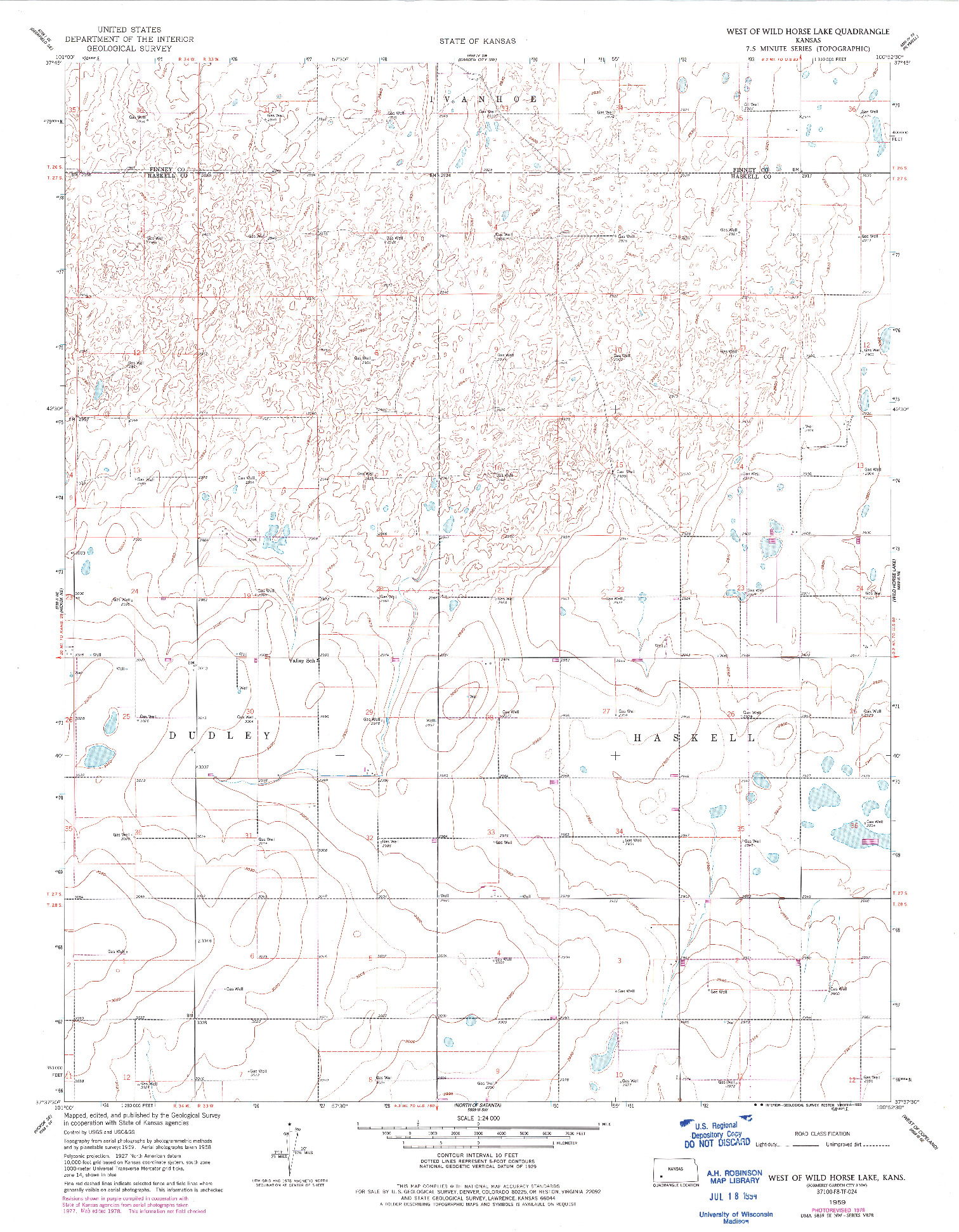 USGS 1:24000-SCALE QUADRANGLE FOR WEST OF WILD HORSE LAKE, KS 1959
