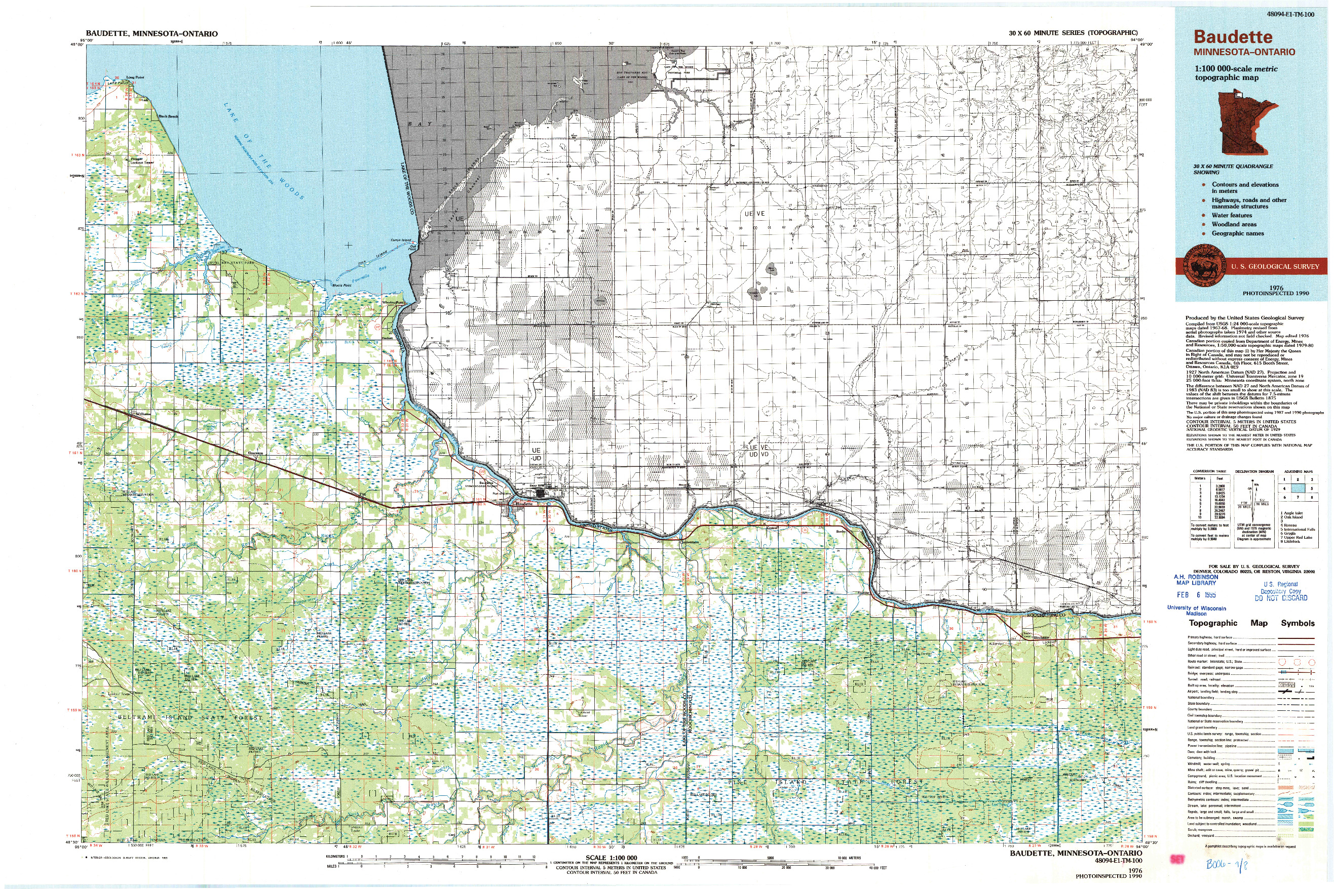 USGS 1:100000-SCALE QUADRANGLE FOR BAUDETTE, MN 1976