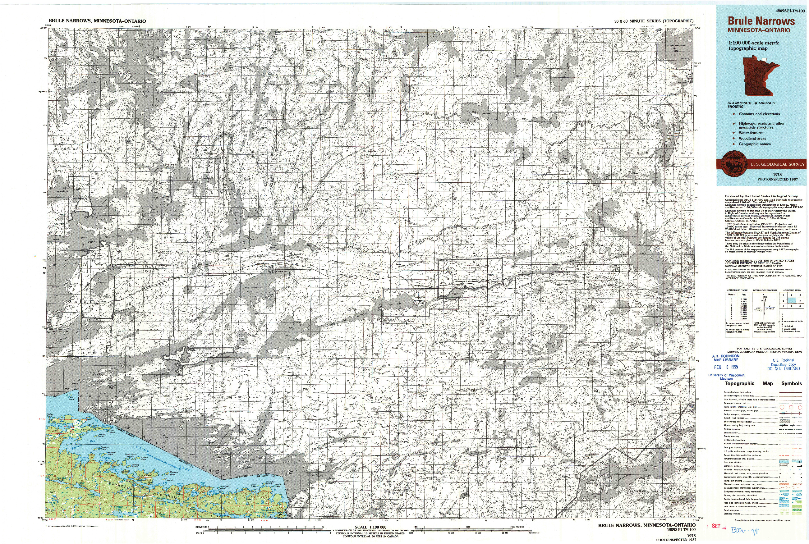 USGS 1:100000-SCALE QUADRANGLE FOR BRULE NARROWS, MN 1978