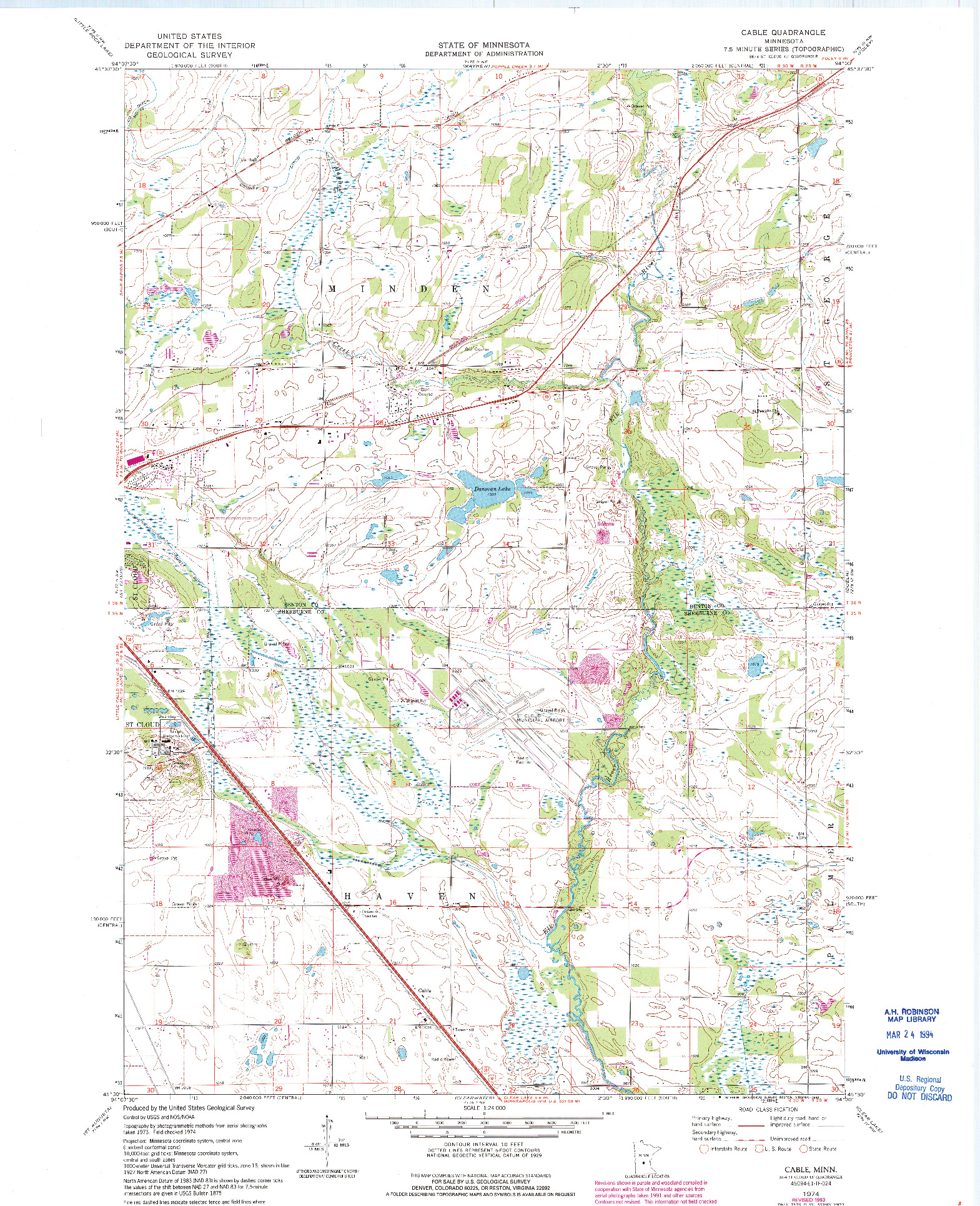 USGS 1:24000-SCALE QUADRANGLE FOR CABLE, MN 1974