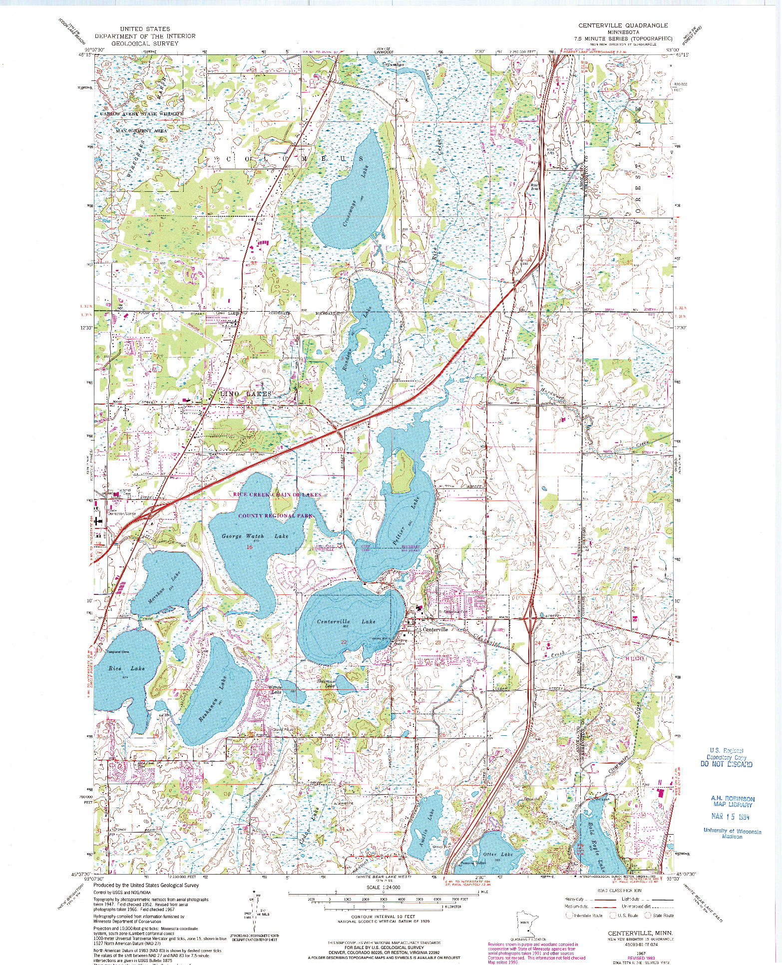 USGS 1:24000-SCALE QUADRANGLE FOR CENTERVILLE, MN 1967