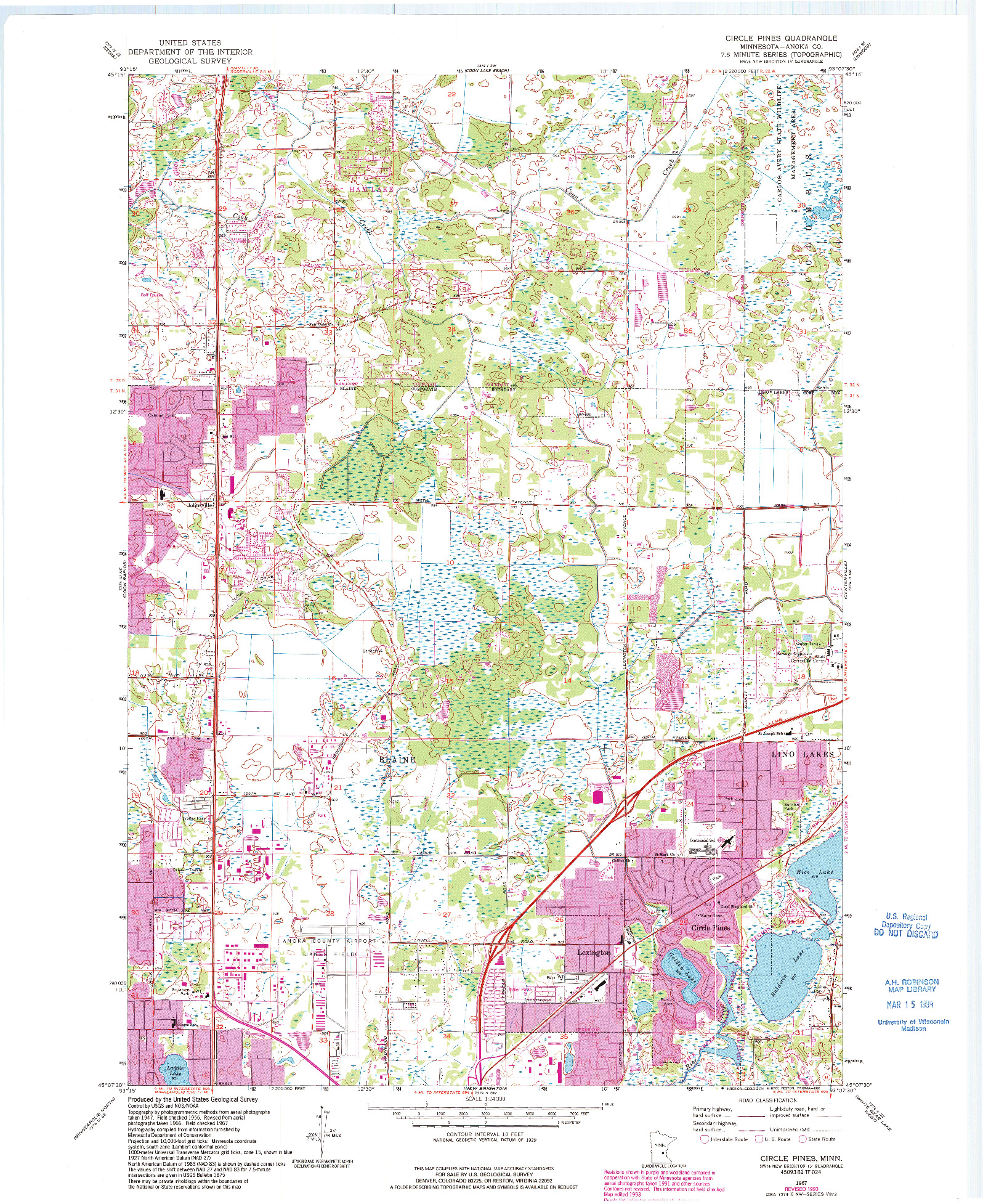 USGS 1:24000-SCALE QUADRANGLE FOR CIRCLE PINES, MN 1967