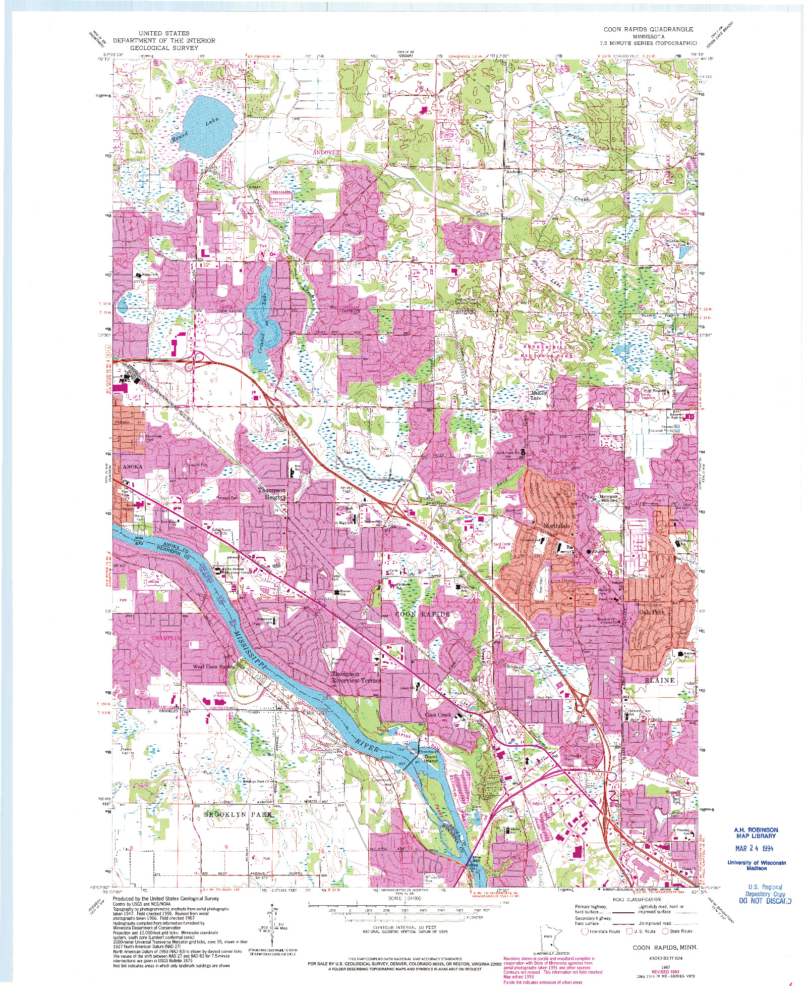 USGS 1:24000-SCALE QUADRANGLE FOR COON RAPIDS, MN 1967