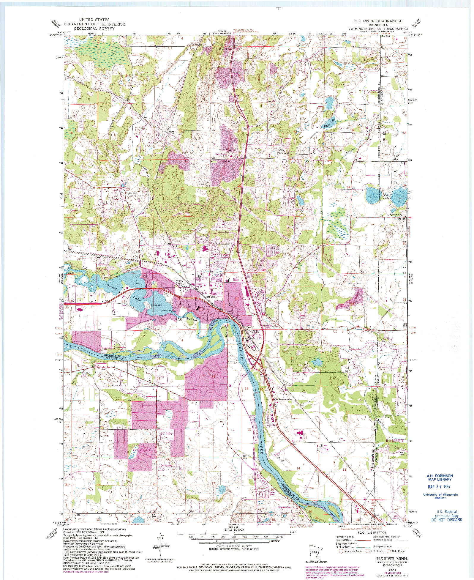 USGS 1:24000-SCALE QUADRANGLE FOR ELK RIVER, MN 1961