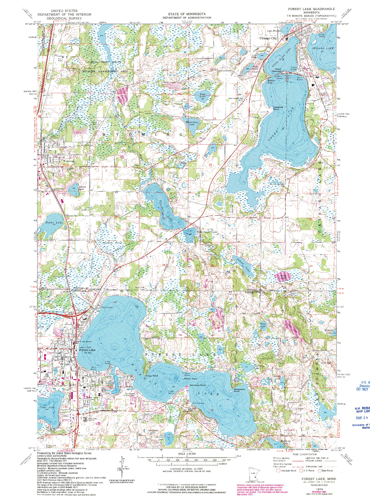 USGS 1:24000-SCALE QUADRANGLE FOR FOREST LAKE, MN 1974