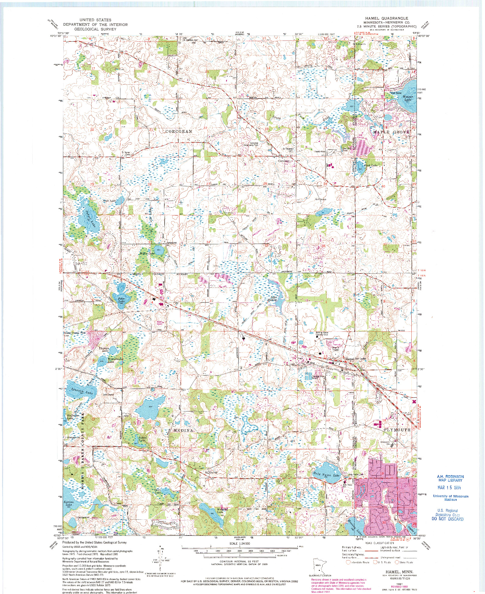 USGS 1:24000-SCALE QUADRANGLE FOR HAMEL, MN 1981