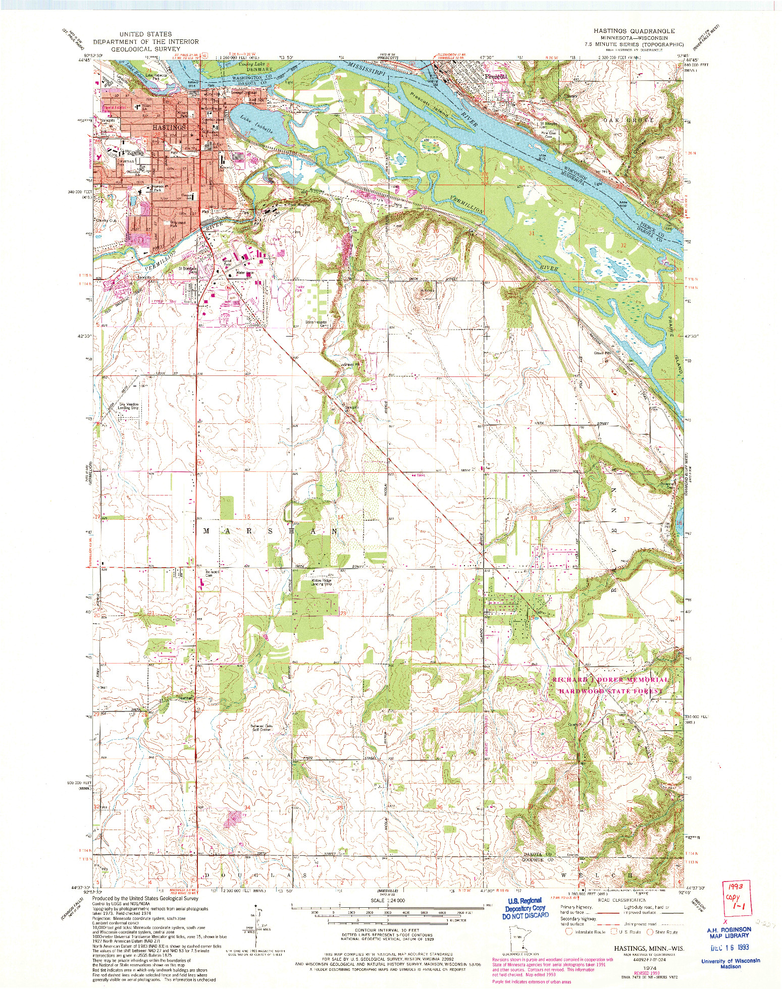 USGS 1:24000-SCALE QUADRANGLE FOR HASTINGS, MN 1974