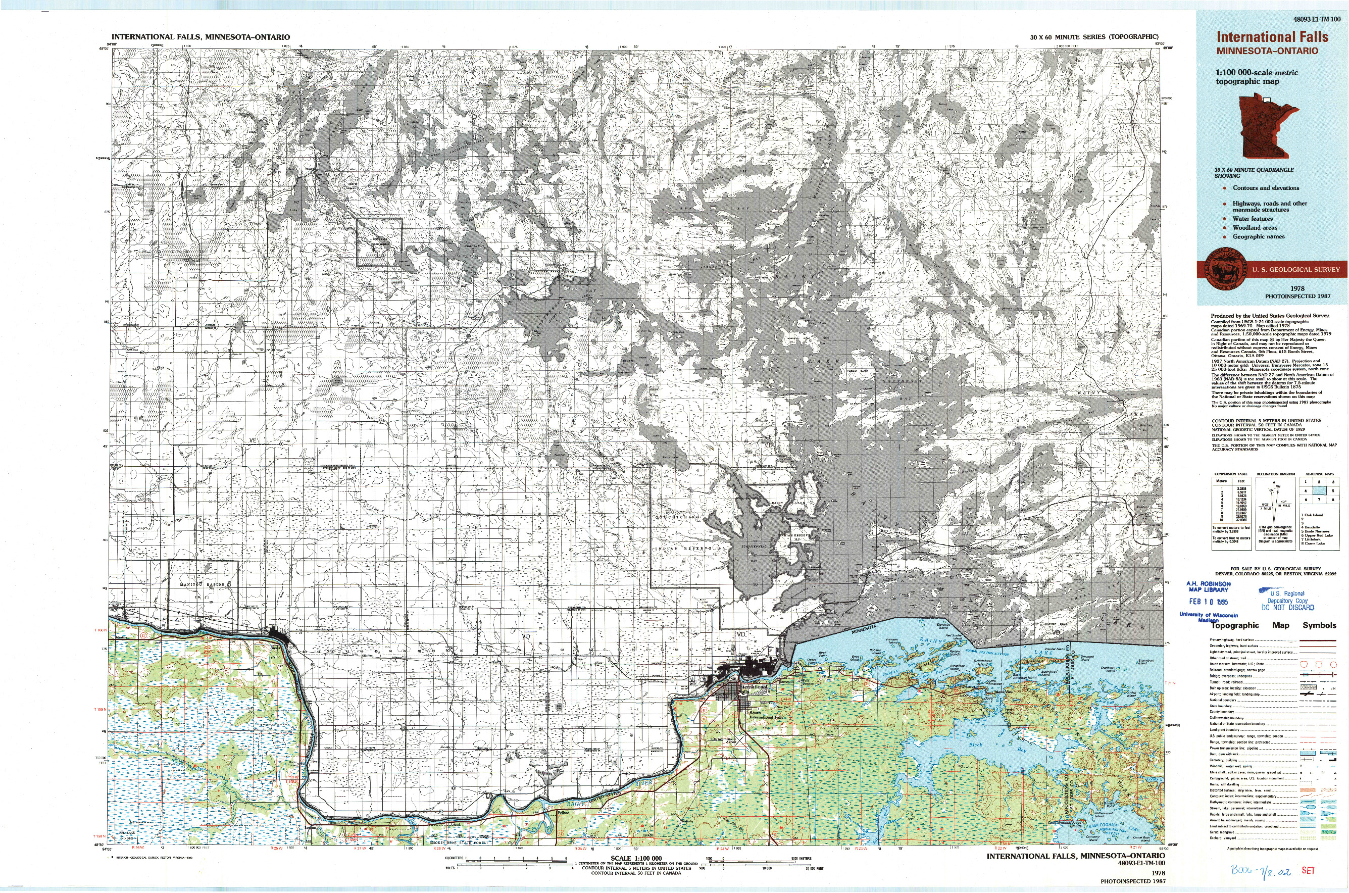 USGS 1:100000-SCALE QUADRANGLE FOR INTERNATIONAL FALLS, MN 1978