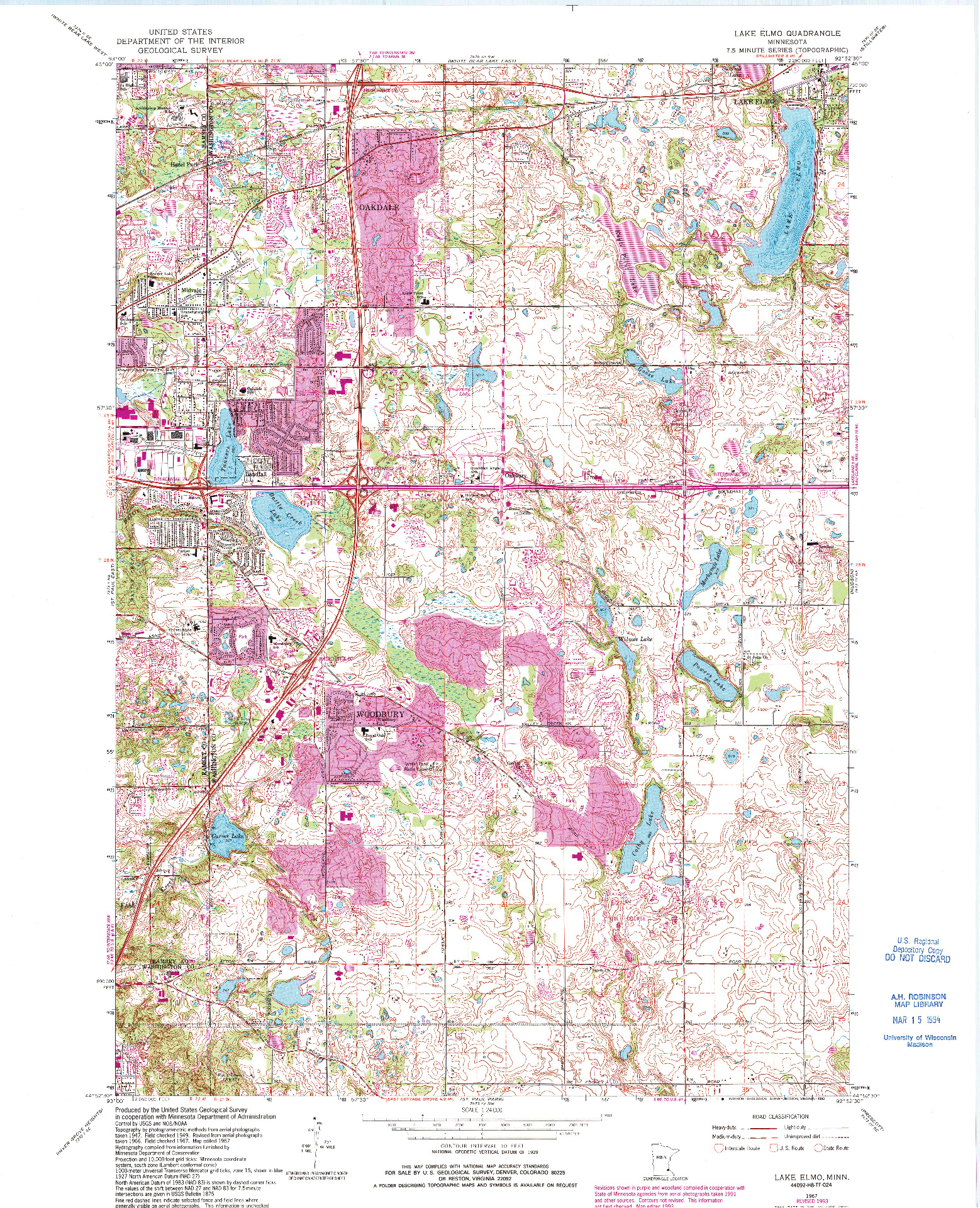 USGS 1:24000-SCALE QUADRANGLE FOR LAKE ELMO, MN 1967