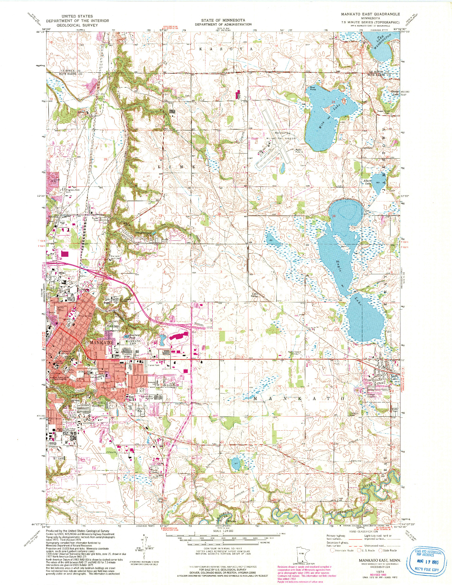 USGS 1:24000-SCALE QUADRANGLE FOR MANKATO EAST, MN 1974