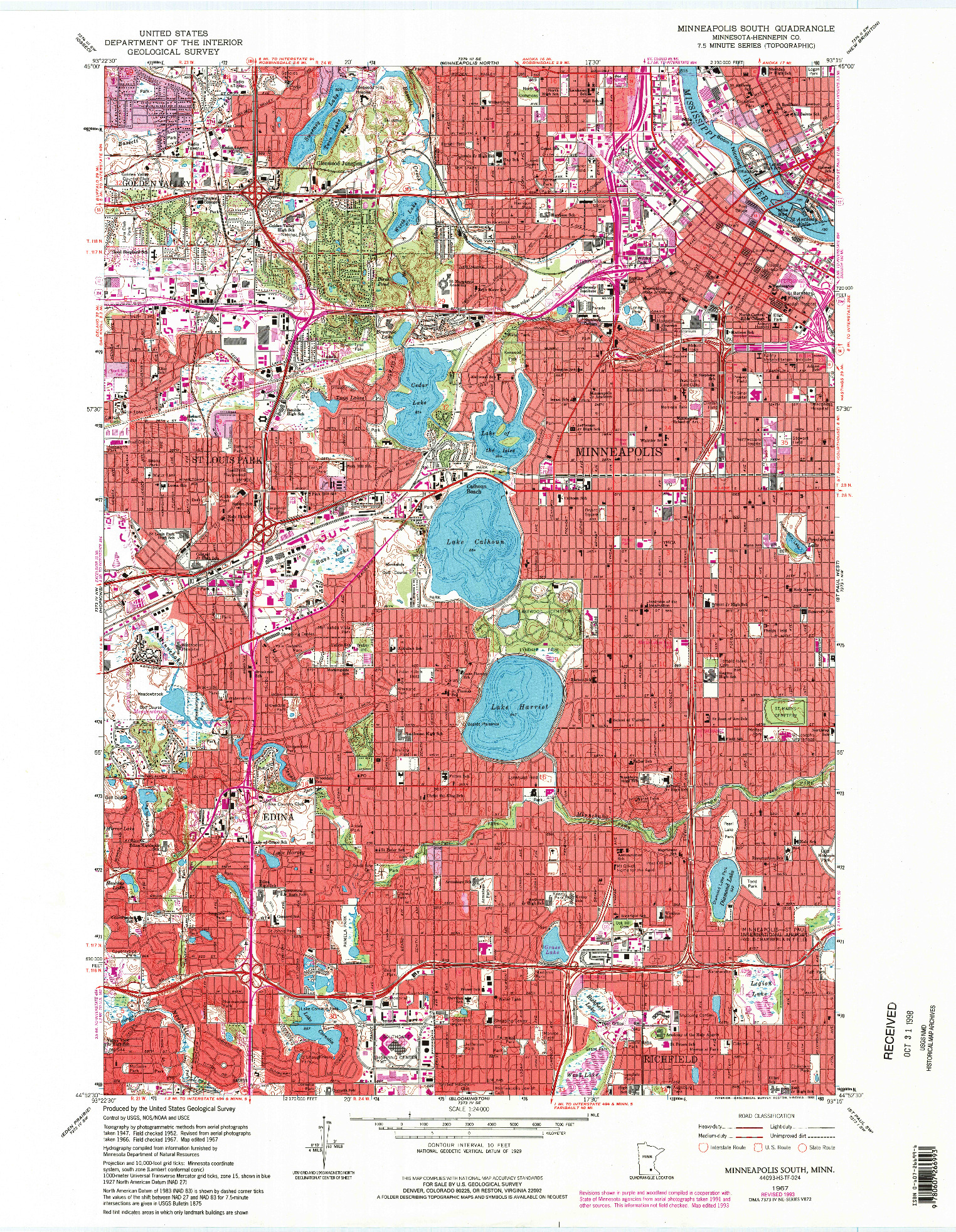 USGS 1:24000-SCALE QUADRANGLE FOR MINNEAPOLIS SOUTH, MN 1967