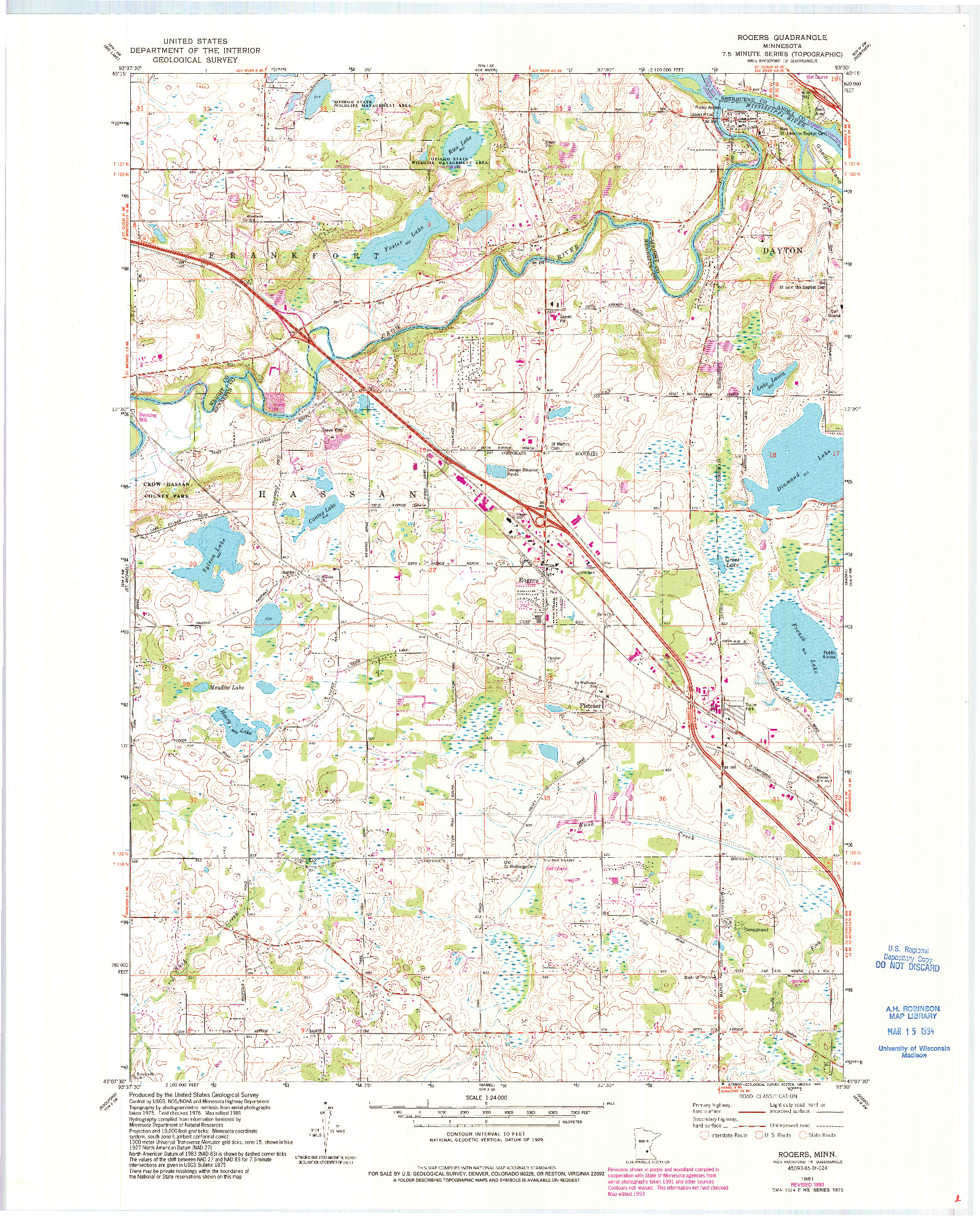 USGS 1:24000-SCALE QUADRANGLE FOR ROGERS, MN 1981