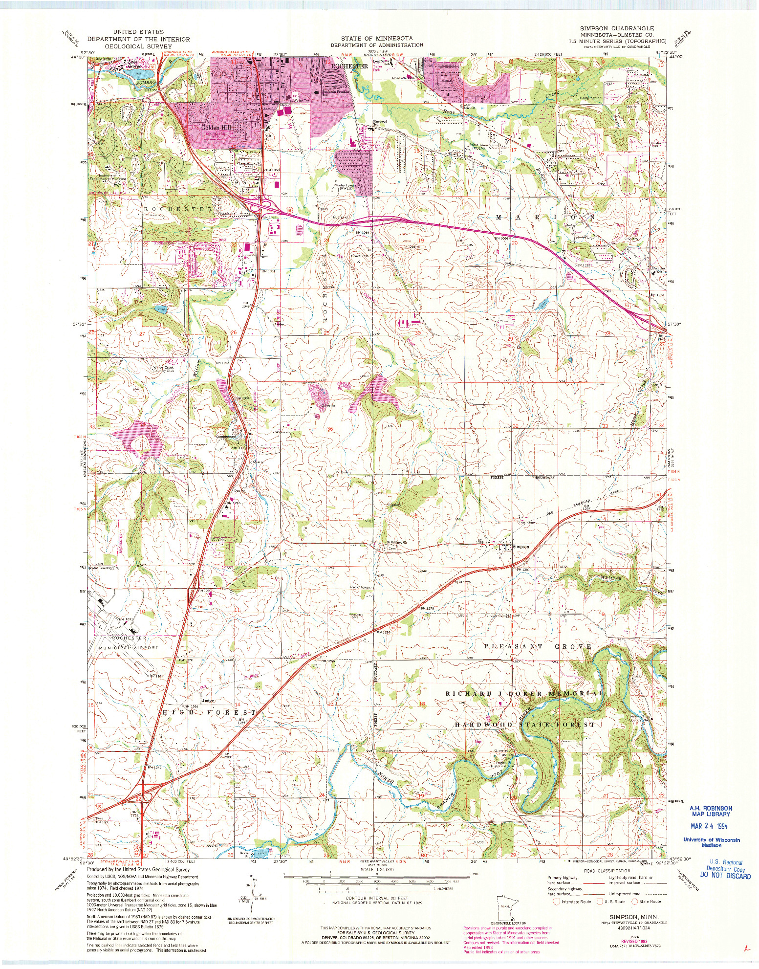 USGS 1:24000-SCALE QUADRANGLE FOR SIMPSON, MN 1974