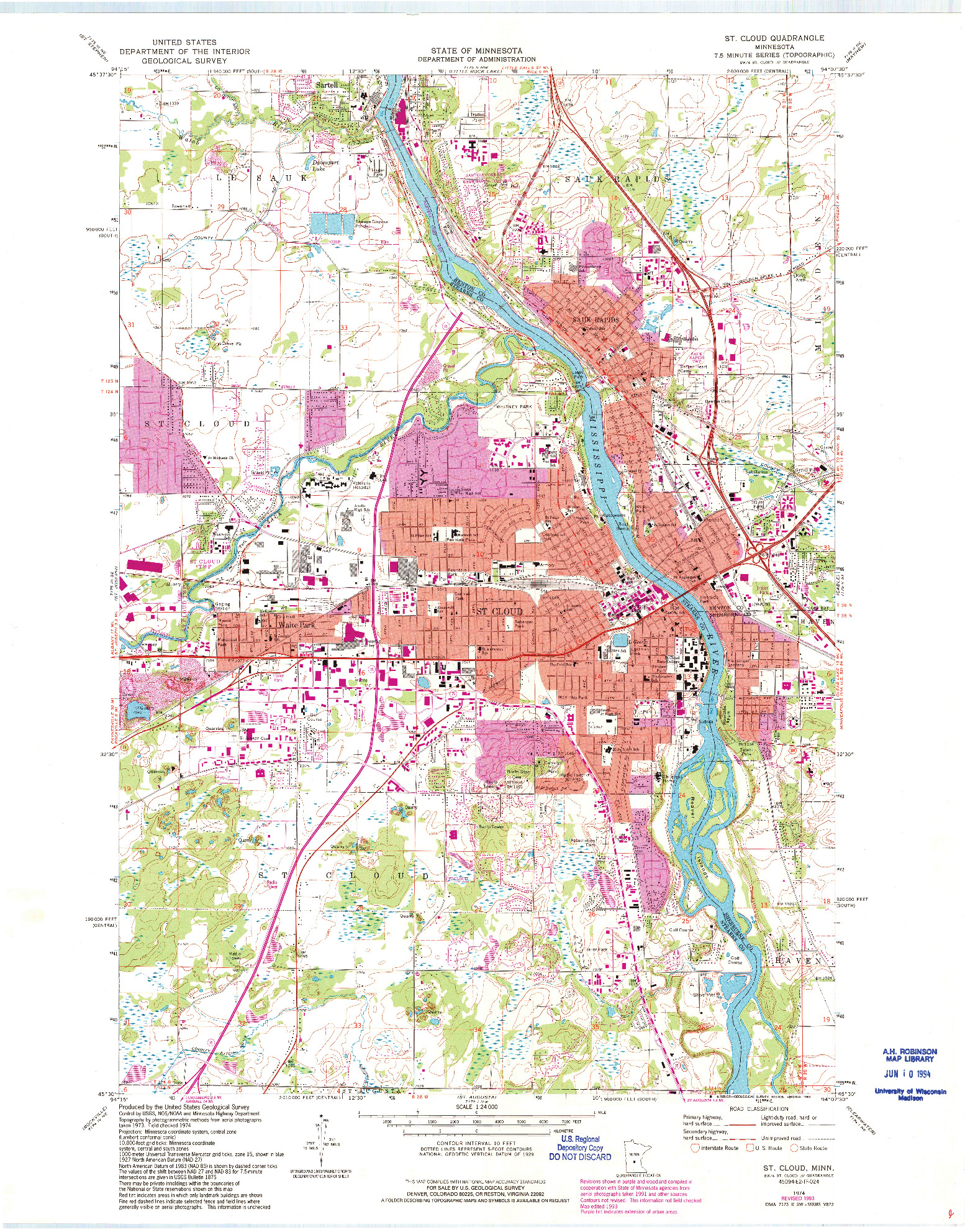 USGS 1:24000-SCALE QUADRANGLE FOR ST CLOUD, MN 1974