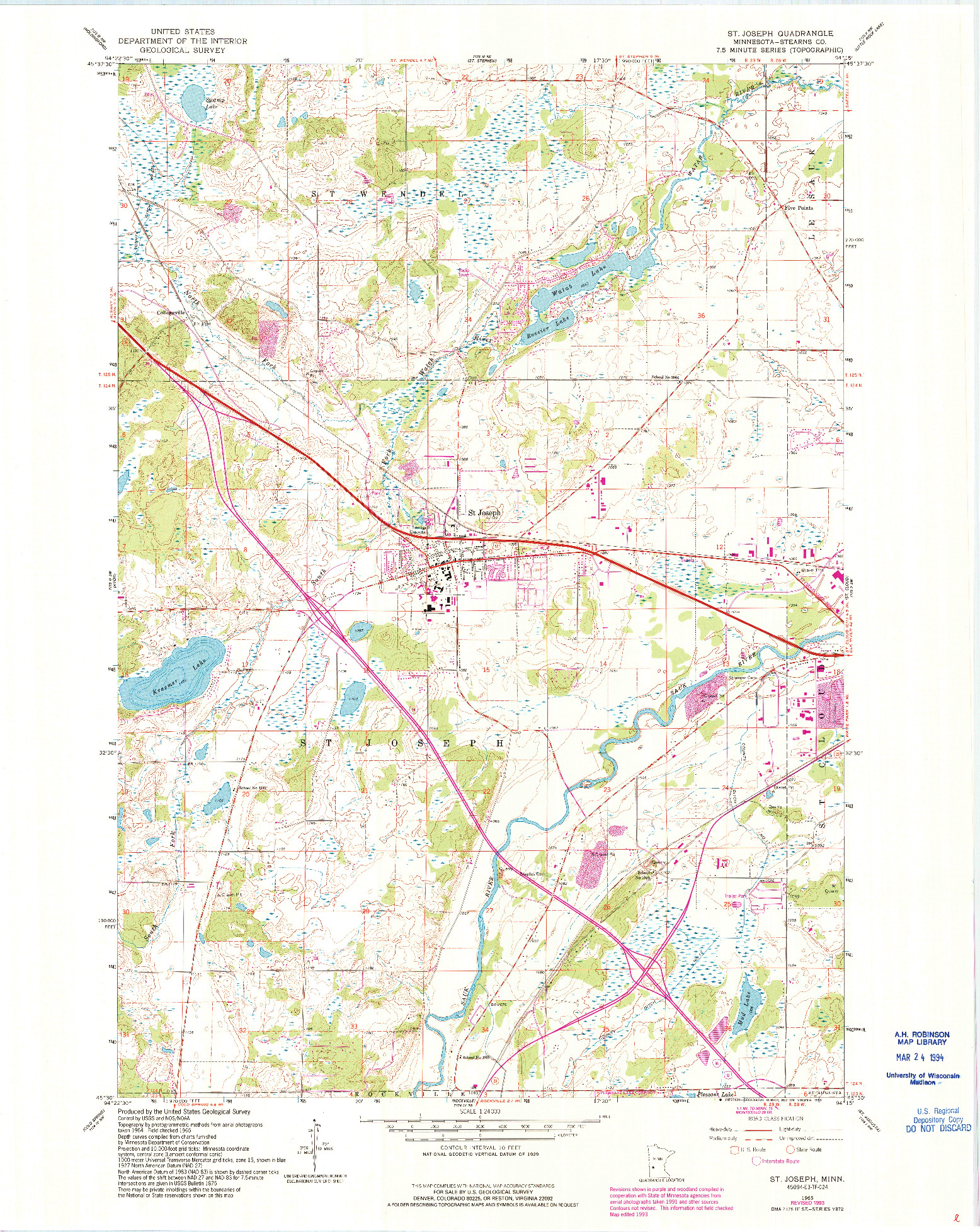 USGS 1:24000-SCALE QUADRANGLE FOR ST JOSEPH, MN 1965