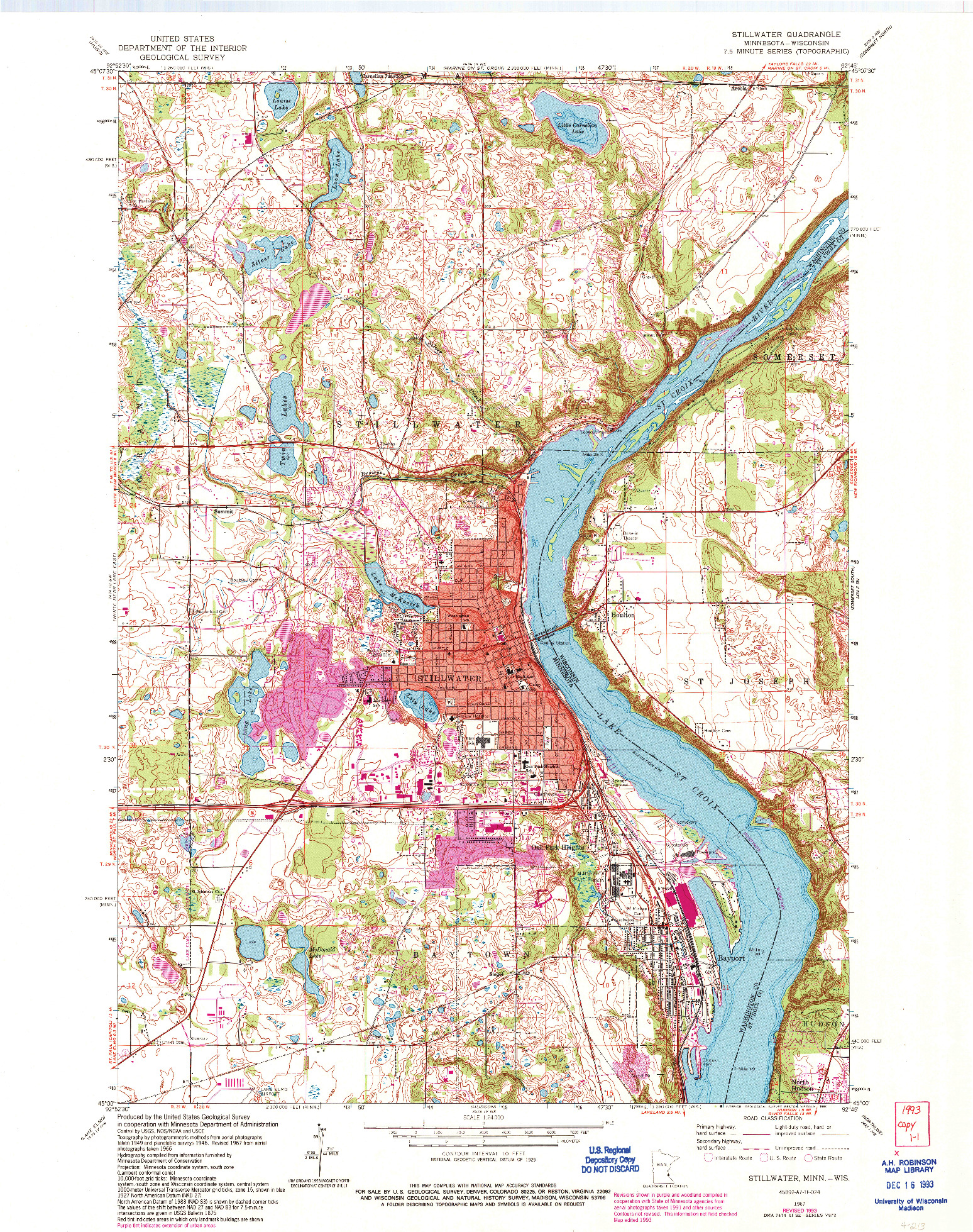 USGS 1:24000-SCALE QUADRANGLE FOR STILLWATER, MN 1967