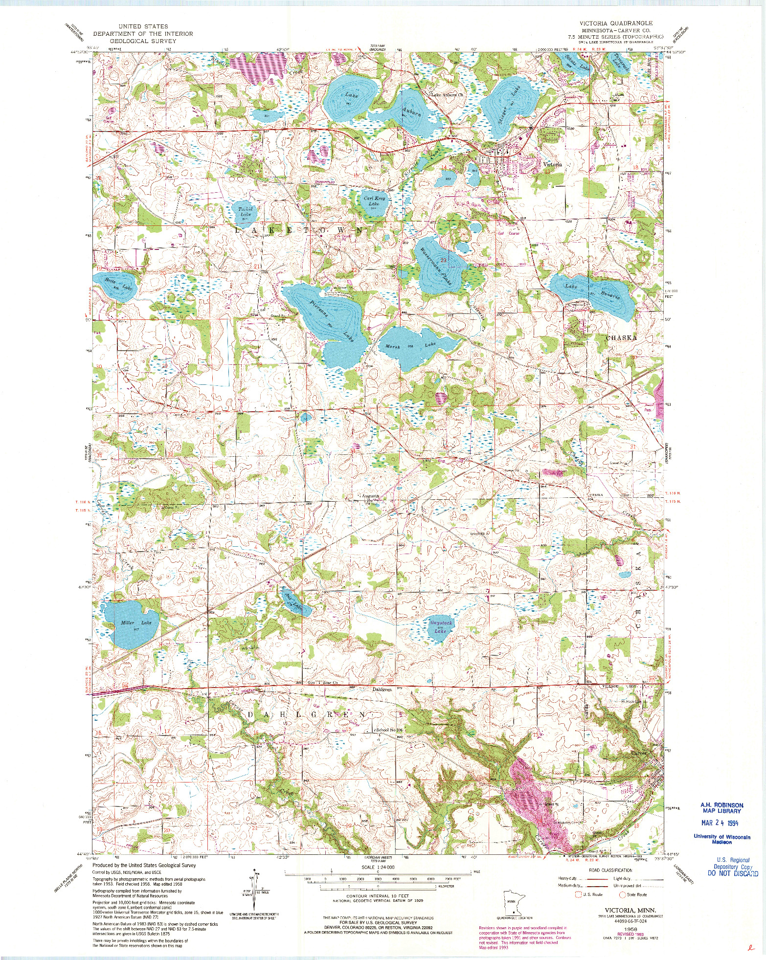 USGS 1:24000-SCALE QUADRANGLE FOR VICTORIA, MN 1958