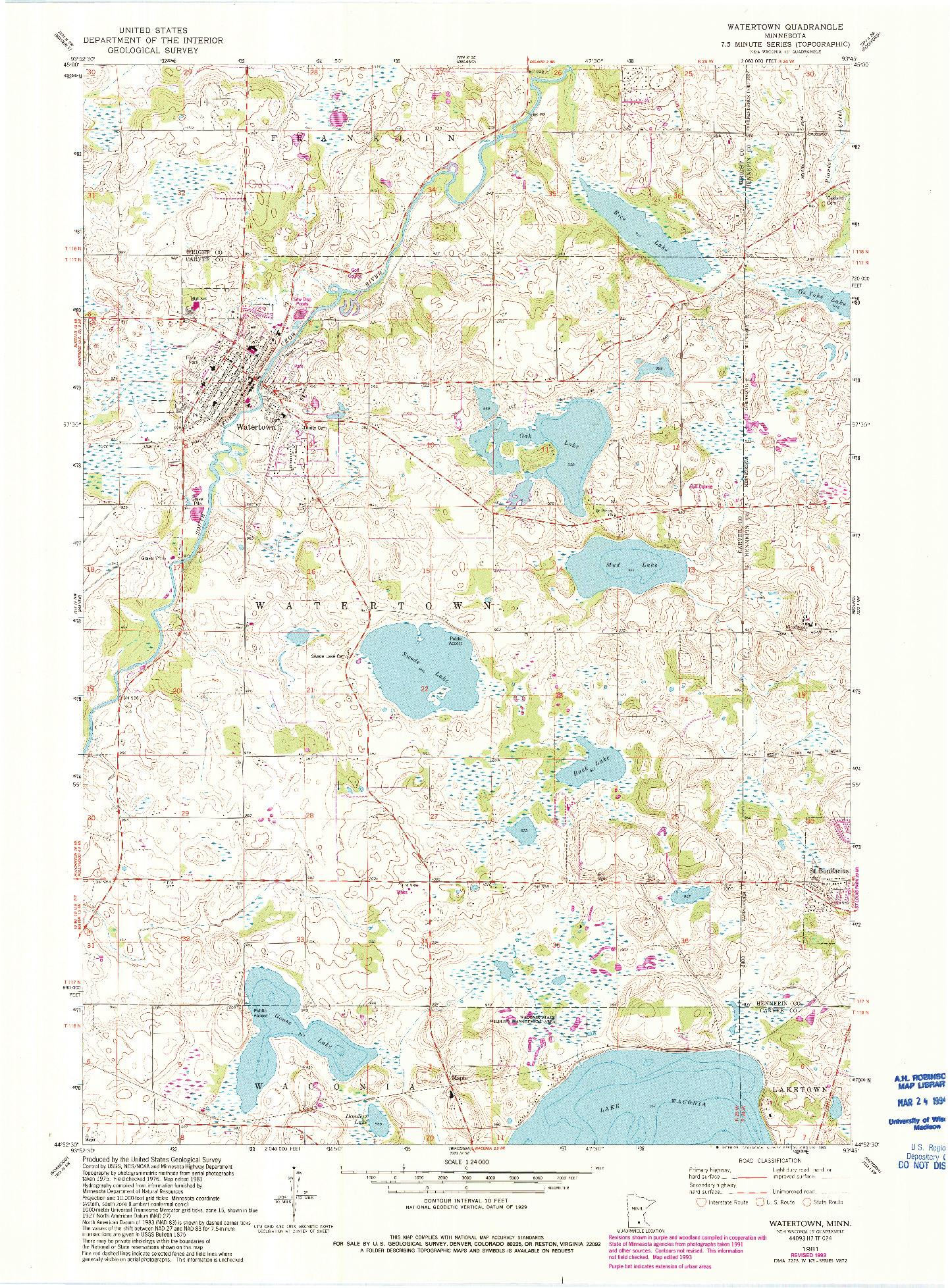 USGS 1:24000-SCALE QUADRANGLE FOR WATERTOWN, MN 1981
