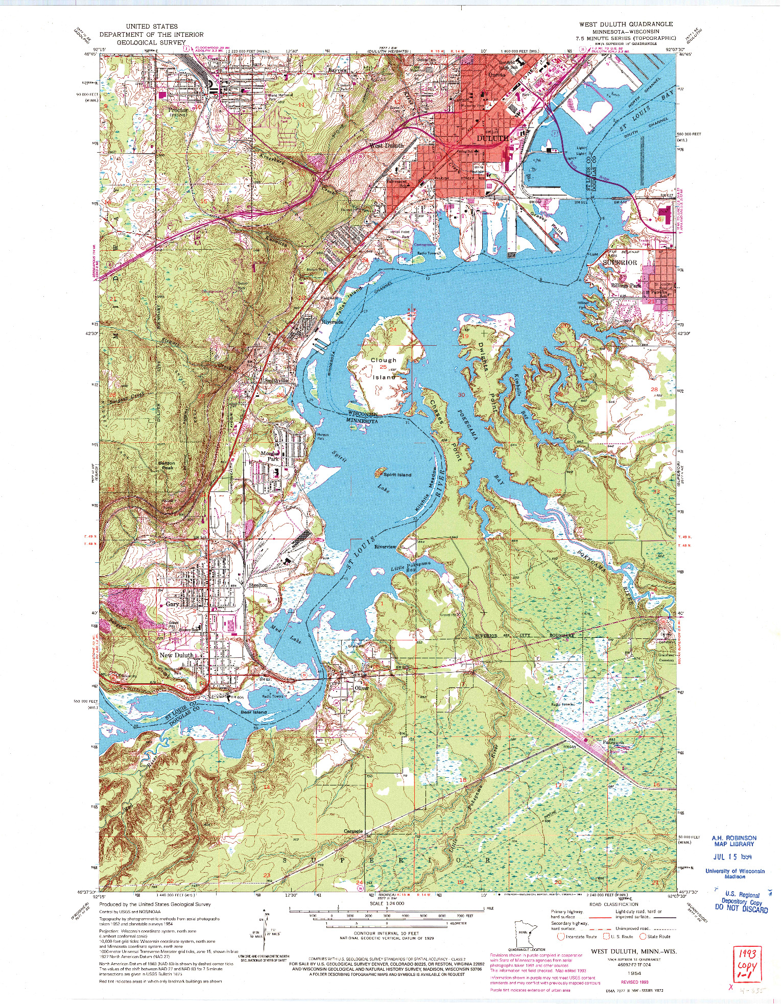 USGS 1:24000-SCALE QUADRANGLE FOR WEST DULUTH, MN 1954