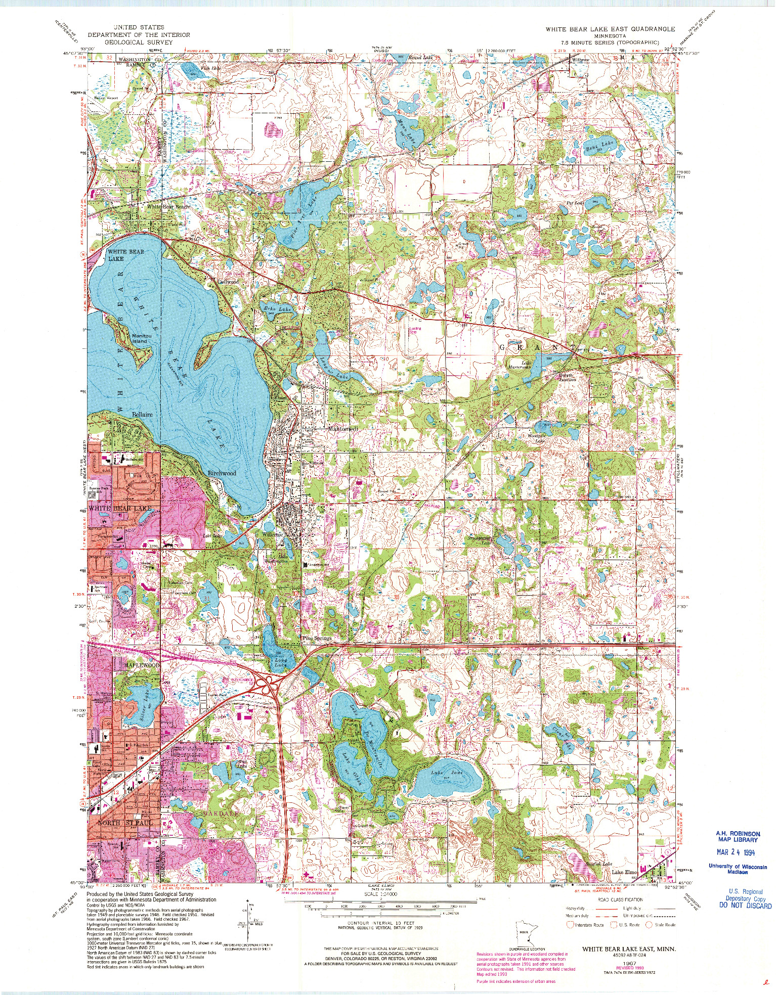 USGS 1:24000-SCALE QUADRANGLE FOR WHITE BEAR LAKE EAST, MN 1967