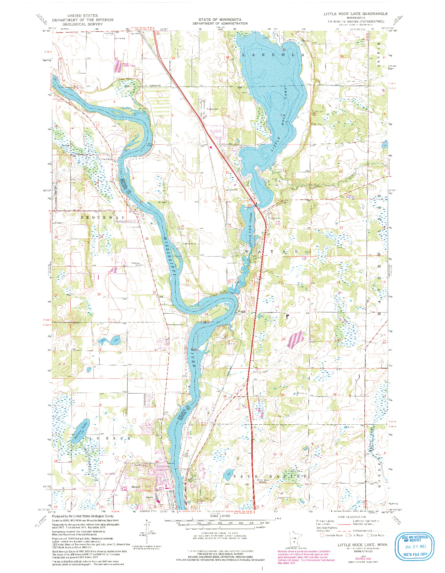 USGS 1:24000-SCALE QUADRANGLE FOR LITTLE ROCK LAKE, MN 1974