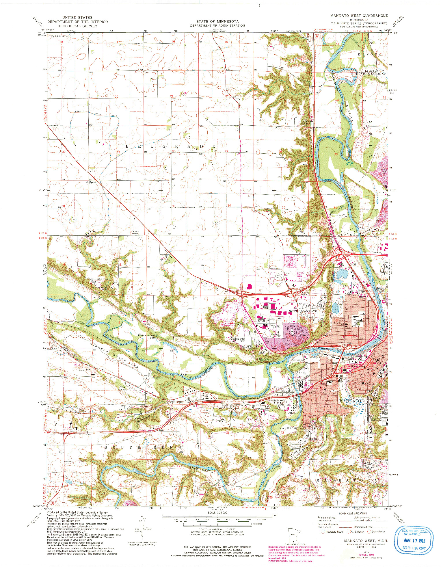 USGS 1:24000-SCALE QUADRANGLE FOR MANKATO WEST, MN 1974