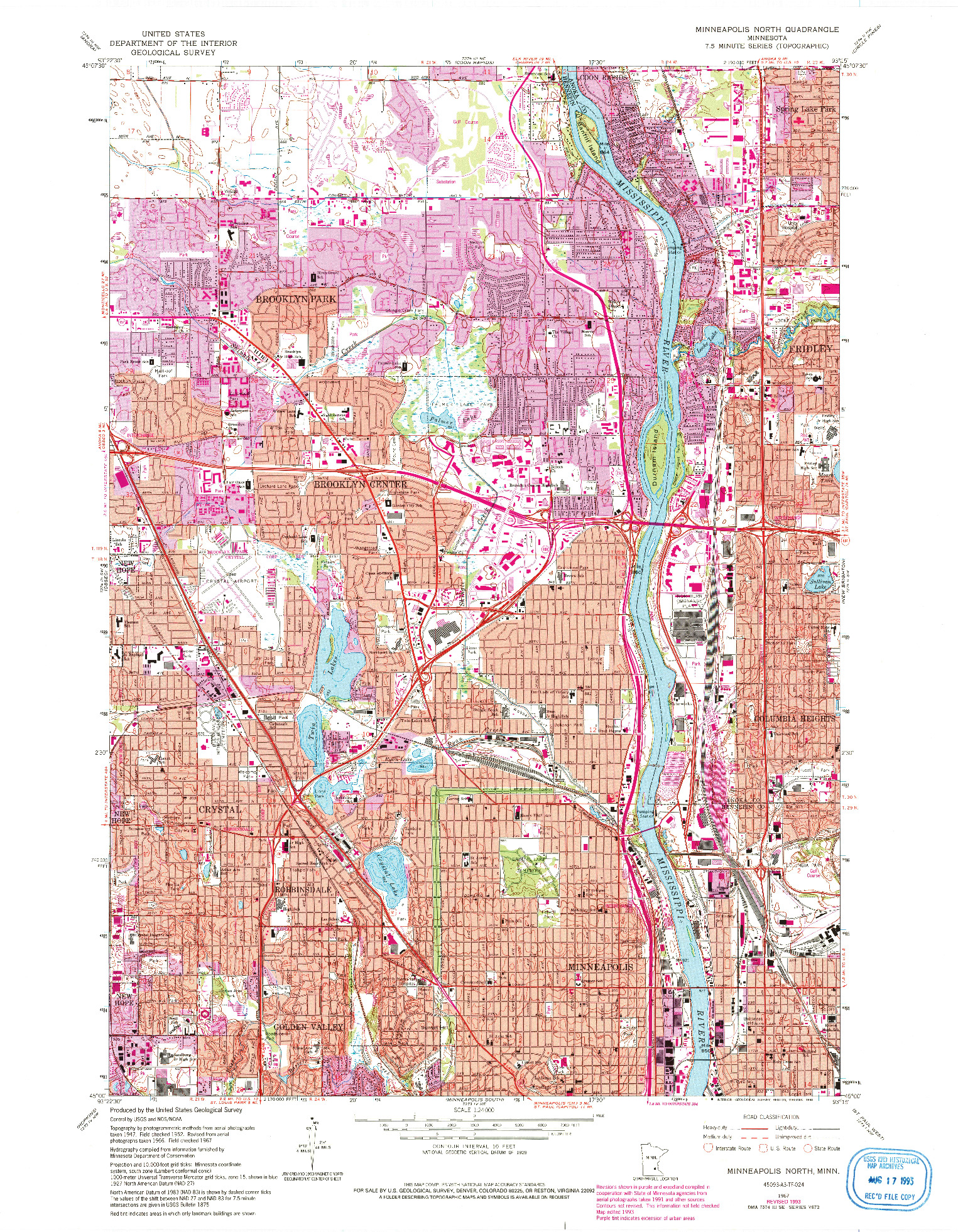 USGS 1:24000-SCALE QUADRANGLE FOR MINNEAPOLIS NORTH, MN 1967