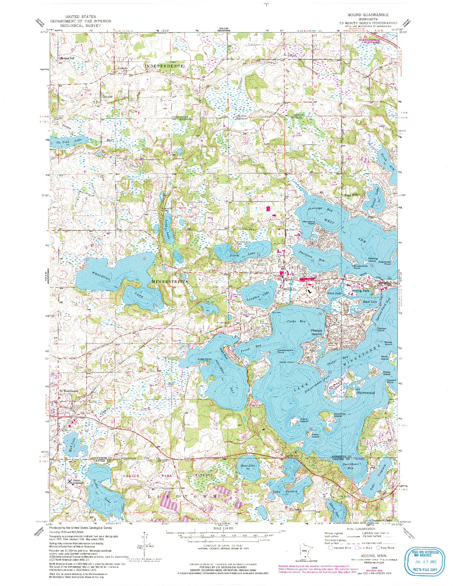 USGS 1:24000-SCALE QUADRANGLE FOR MOUND, MN 1958