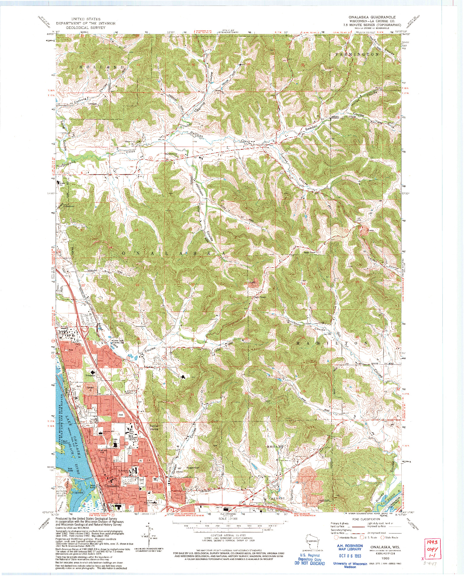 USGS 1:24000-SCALE QUADRANGLE FOR ONALASKA, WI 1993