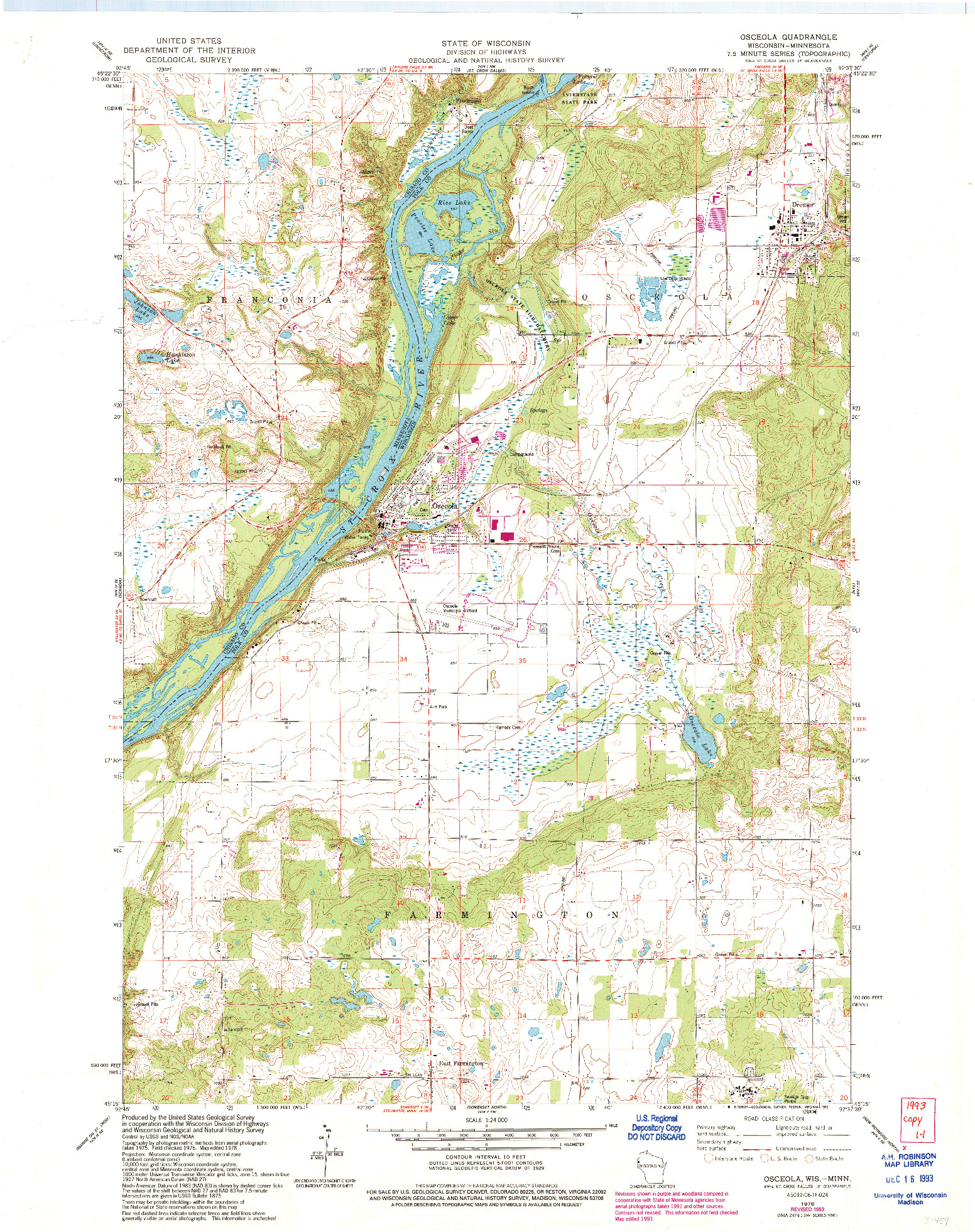 USGS 1:24000-SCALE QUADRANGLE FOR OSCEOLA, WI 1978