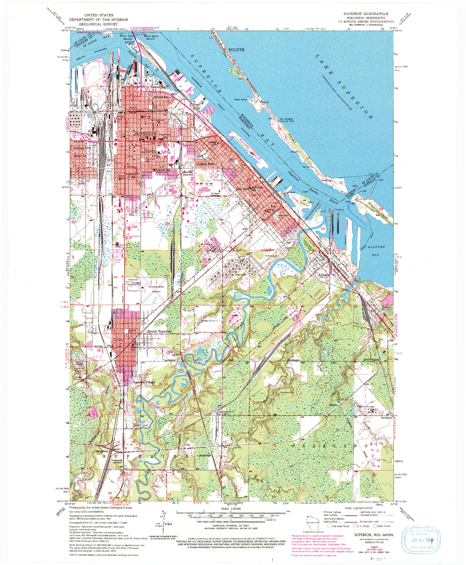 USGS 1:24000-SCALE QUADRANGLE FOR SUPERIOR, WI 1954