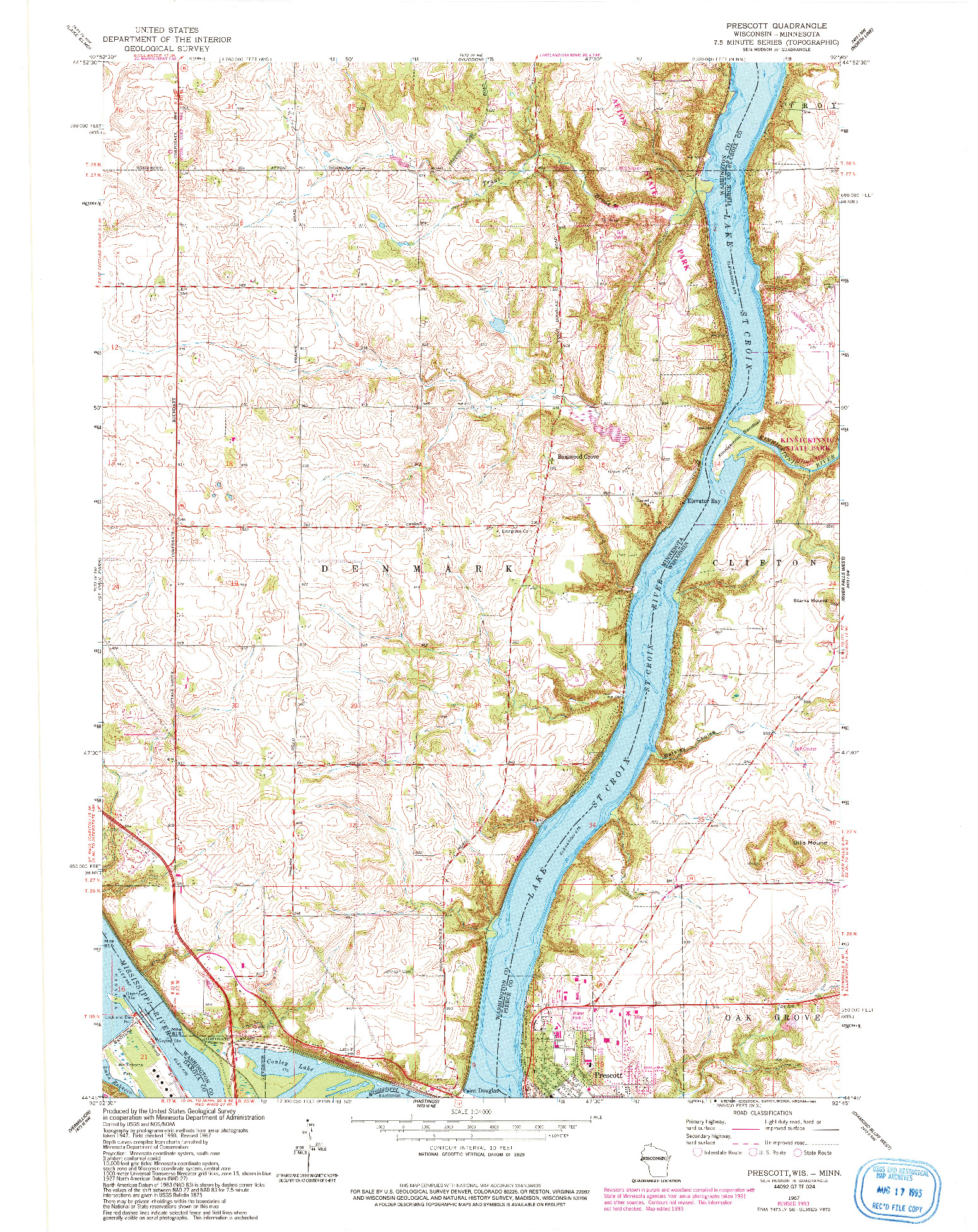 USGS 1:24000-SCALE QUADRANGLE FOR PRESCOTT, WI 1967