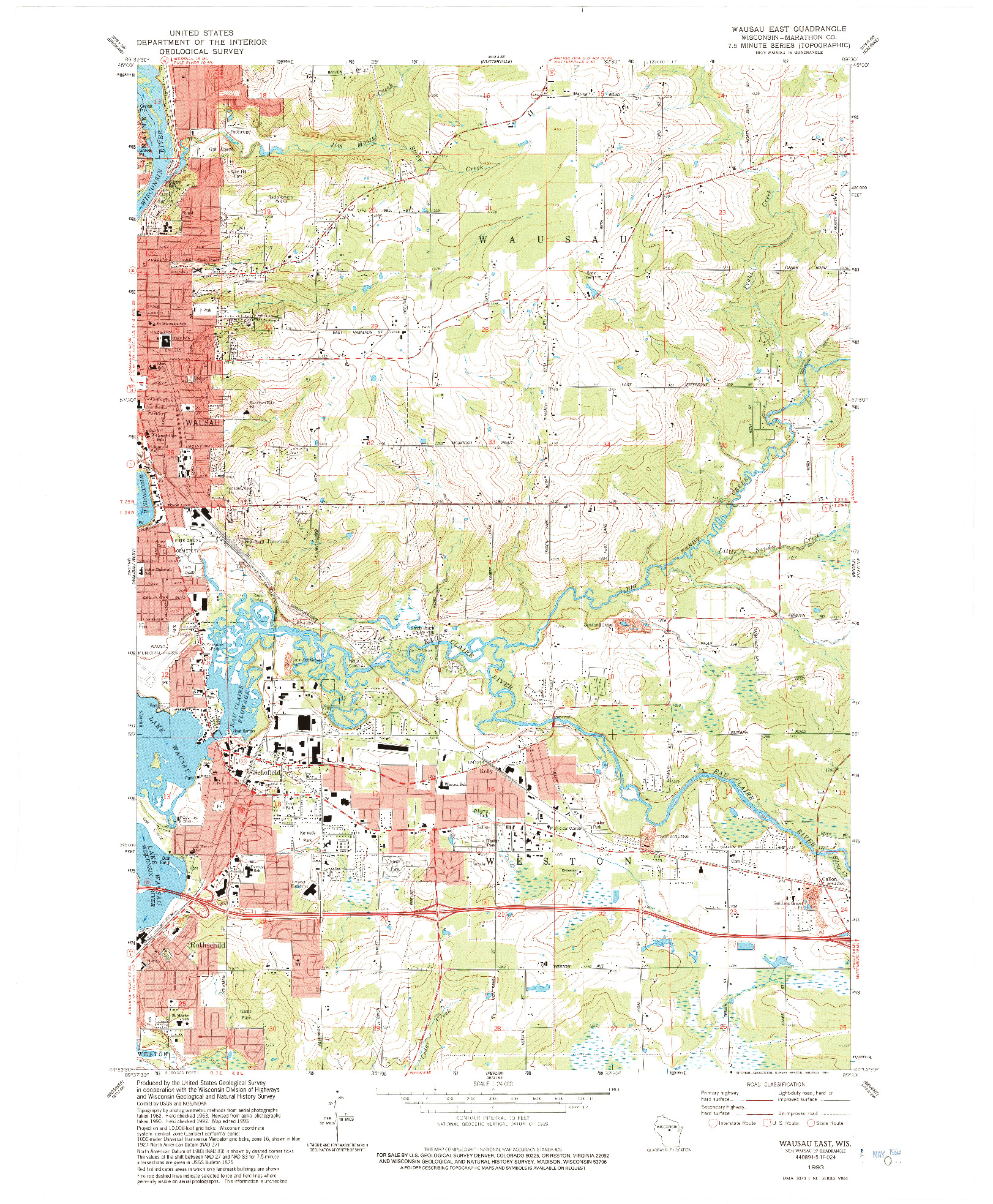 USGS 1:24000-SCALE QUADRANGLE FOR WAUSAU EAST, WI 1993