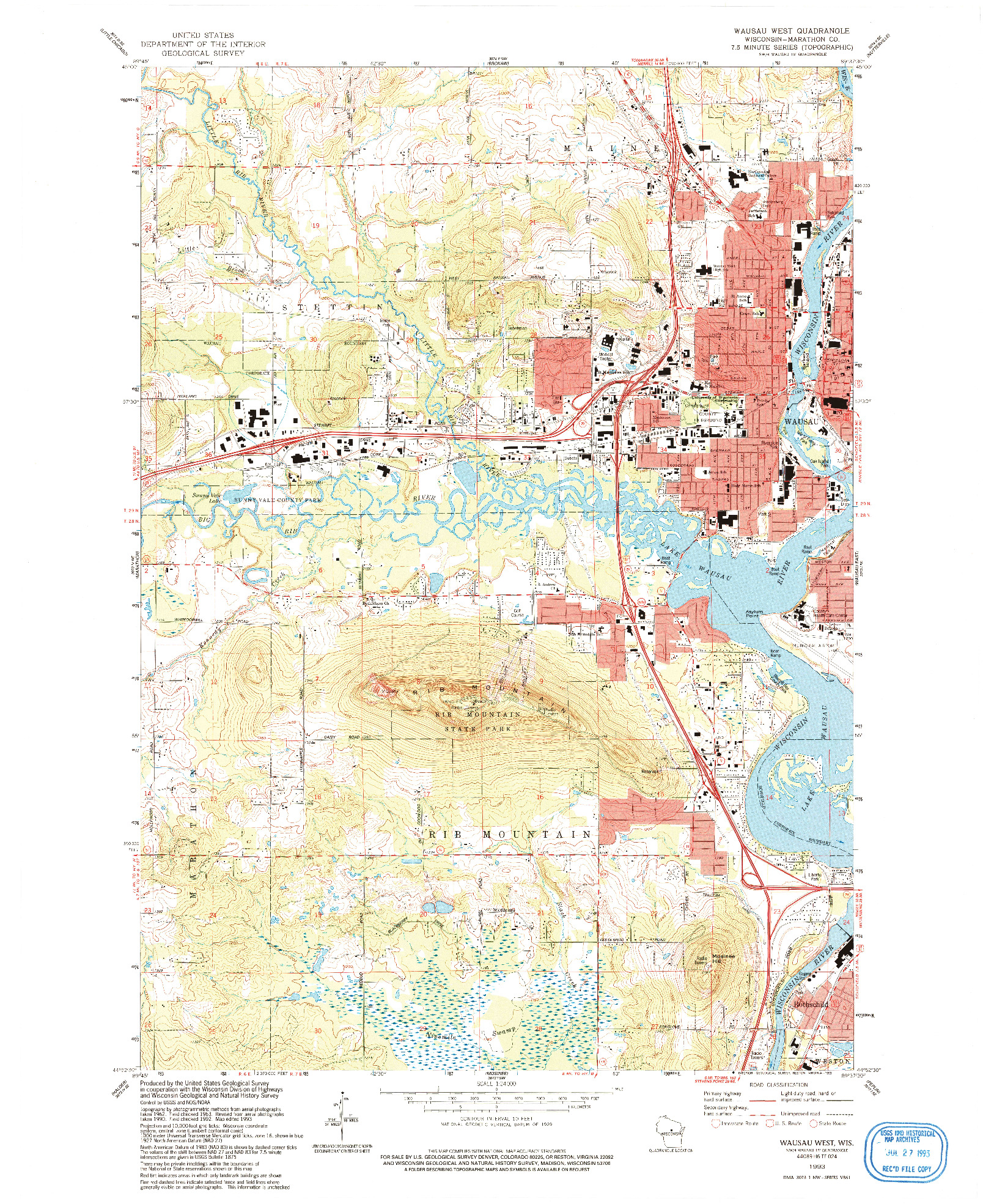 USGS 1:24000-SCALE QUADRANGLE FOR WAUSAU WEST, WI 1993