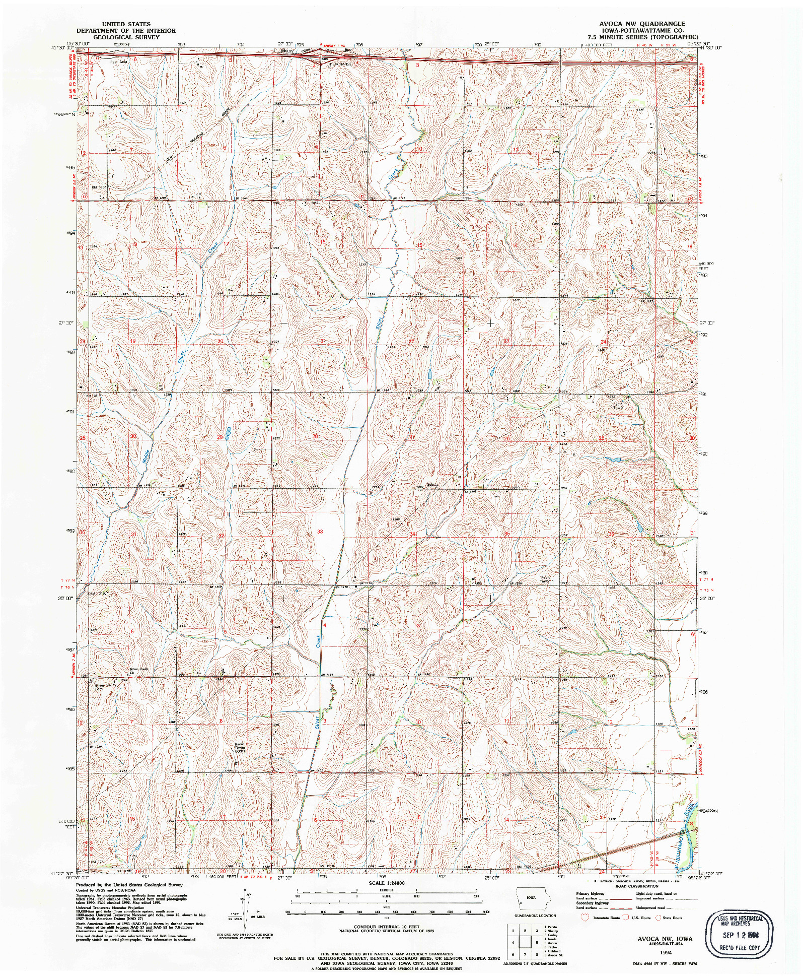 USGS 1:24000-SCALE QUADRANGLE FOR AVOCA NW, IA 1994