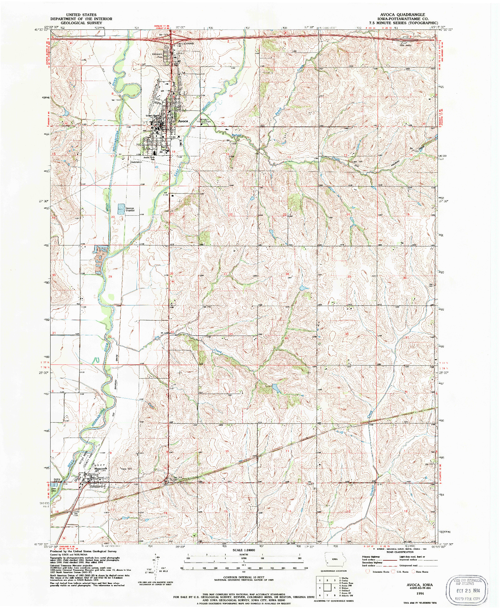 USGS 1:24000-SCALE QUADRANGLE FOR AVOCA, IA 1994