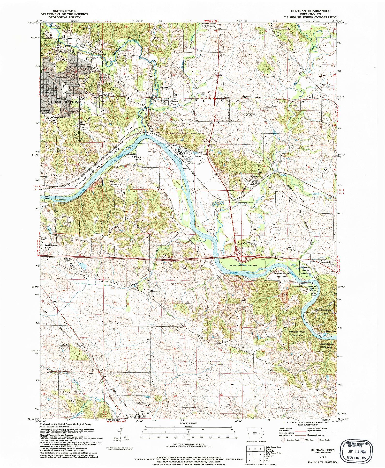 USGS 1:24000-SCALE QUADRANGLE FOR BERTRAM, IA 1993