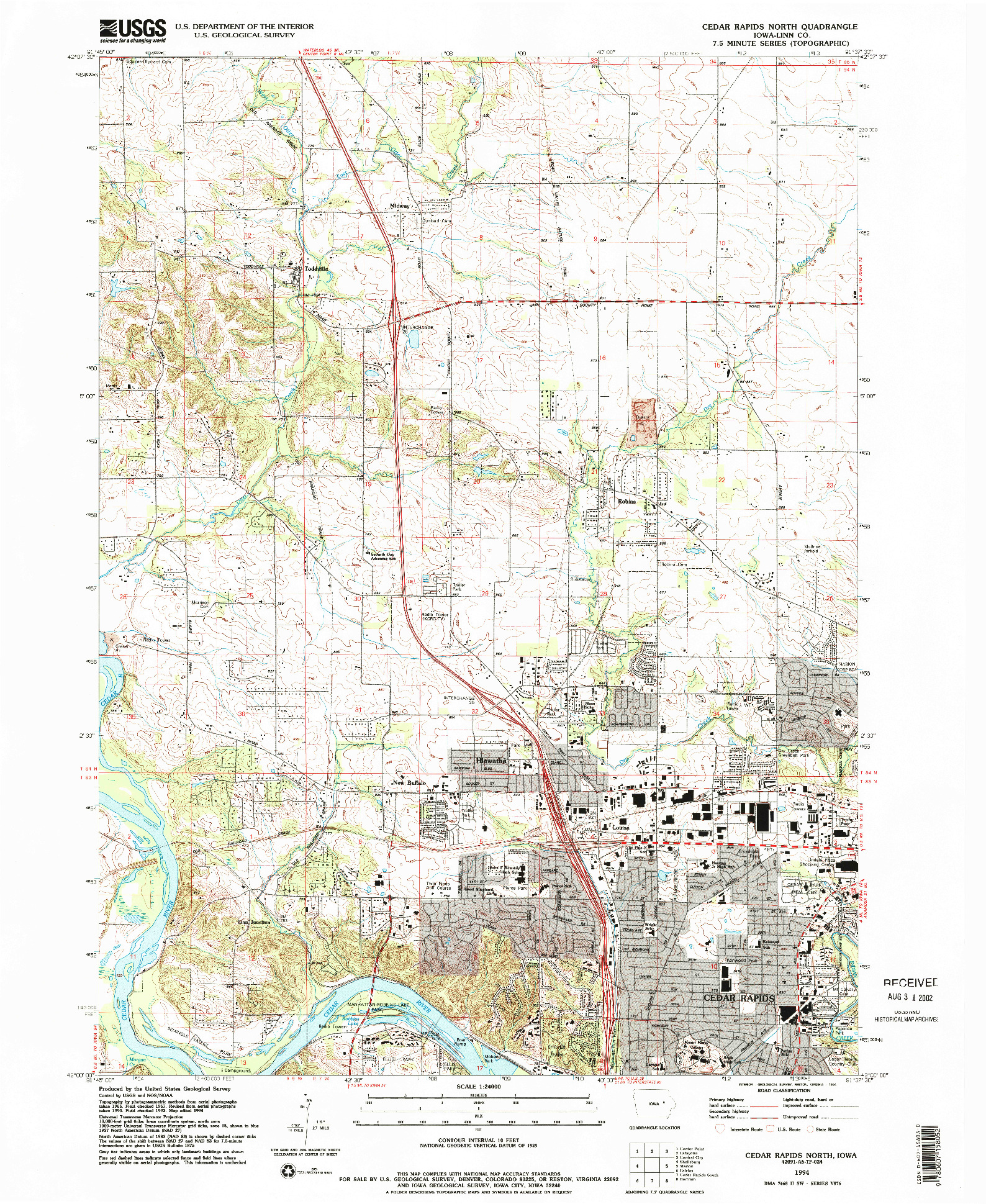 USGS 1:24000-SCALE QUADRANGLE FOR CEDAR RAPIDS NORTH, IA 1994