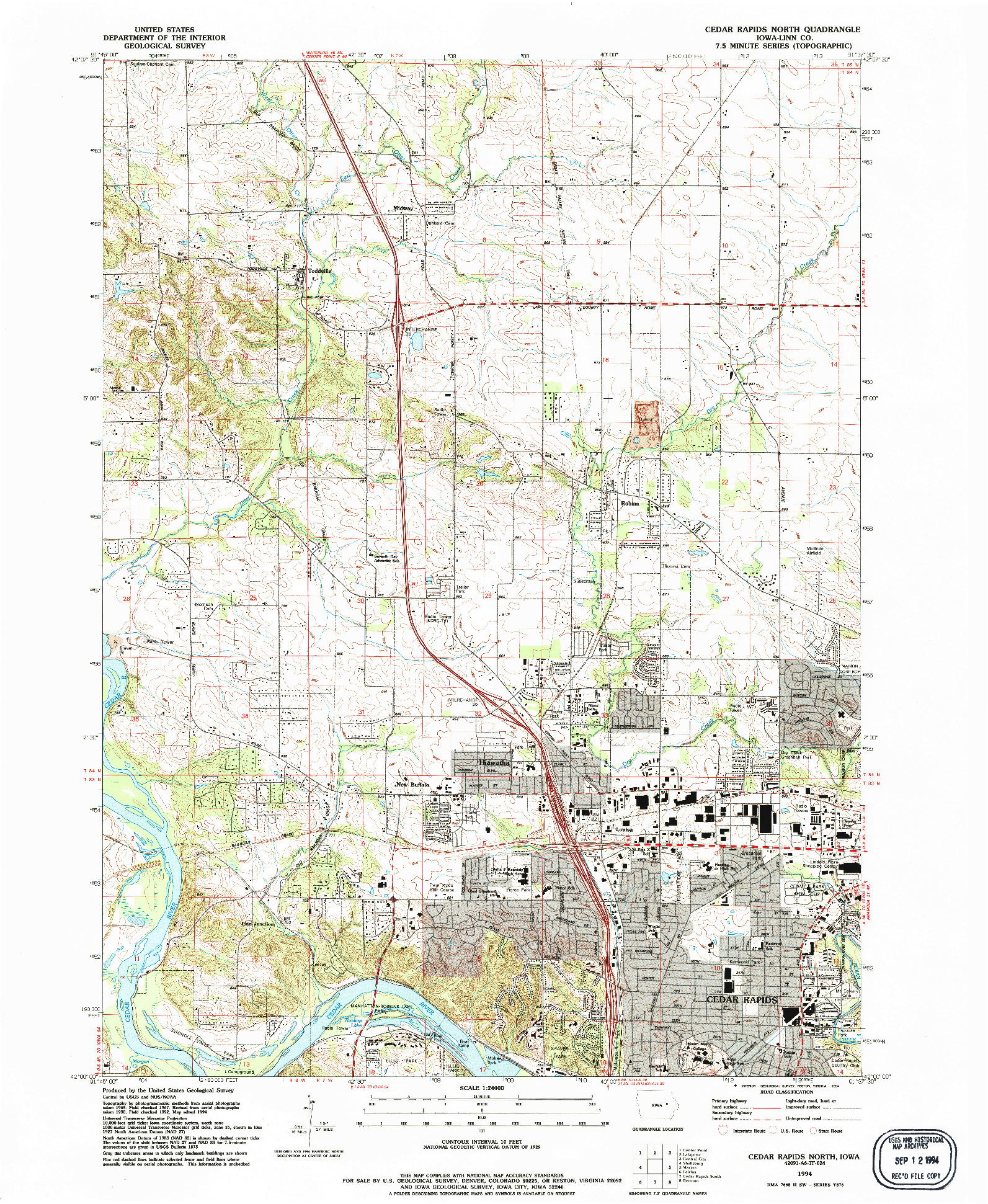 USGS 1:24000-SCALE QUADRANGLE FOR CEDAR RAPIDS NORTH, IA 1994