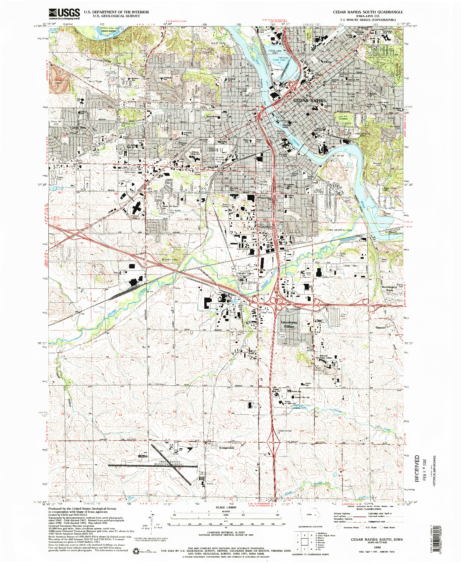 USGS 1:24000-SCALE QUADRANGLE FOR CEDAR RAPIDS SOUTH, IA 1994
