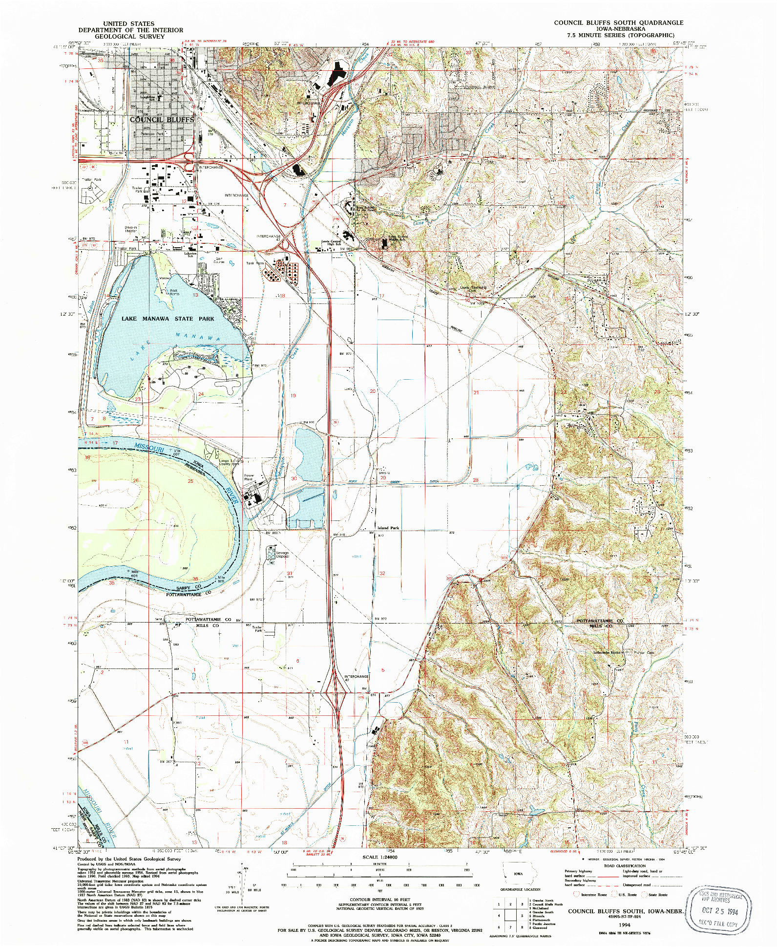 USGS 1:24000-SCALE QUADRANGLE FOR COUNCIL BLUFFS SOUTH, IA 1994