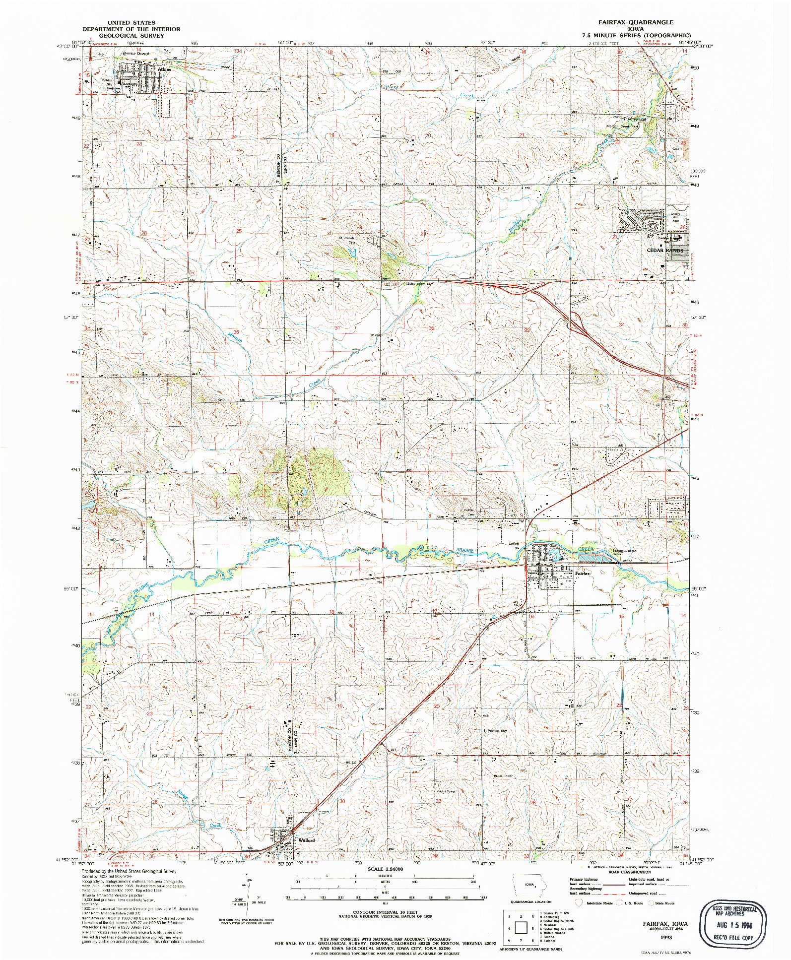 USGS 1:24000-SCALE QUADRANGLE FOR FAIRFAX, IA 1993
