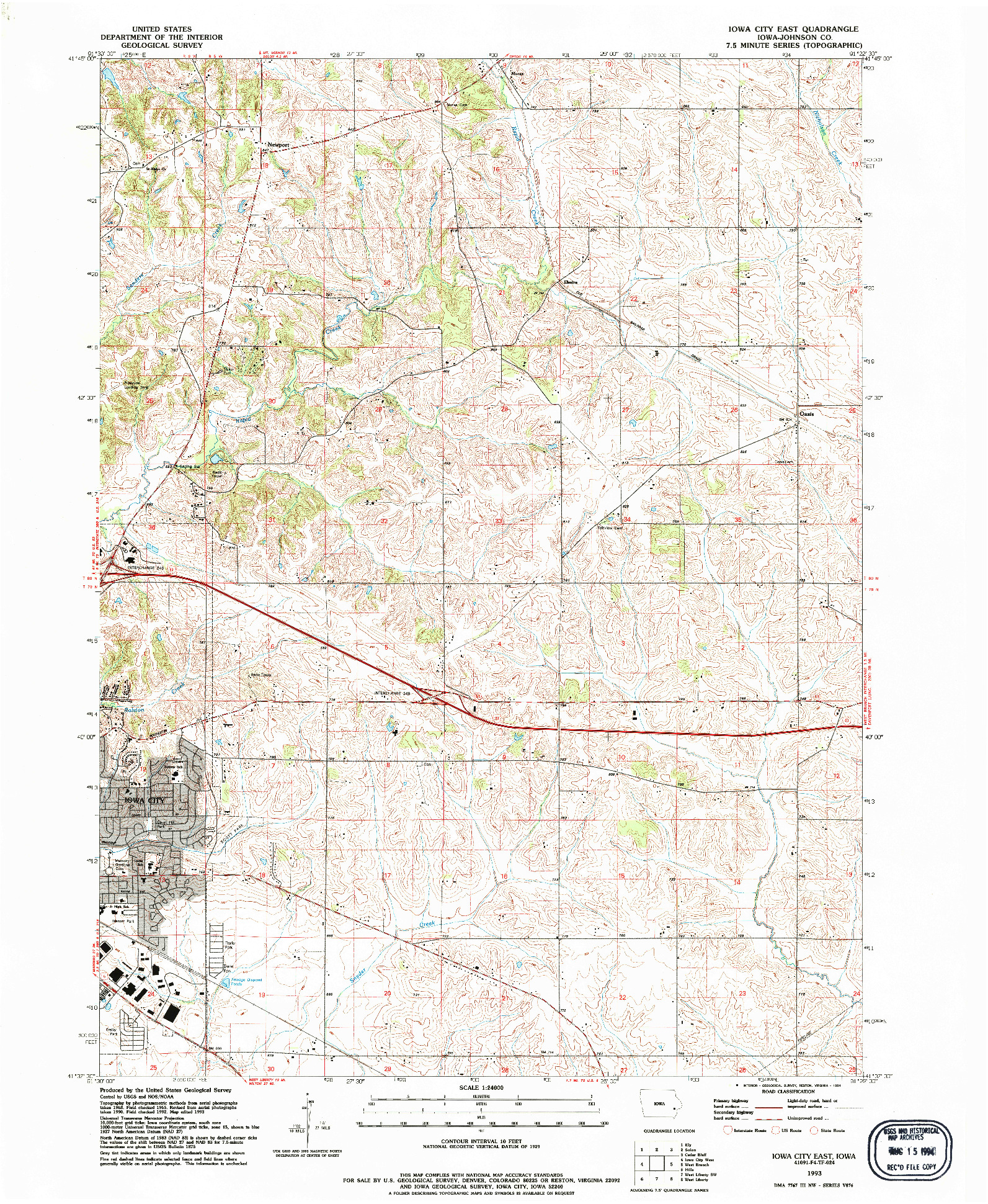 USGS 1:24000-SCALE QUADRANGLE FOR IOWA CITY EAST, IA 1993