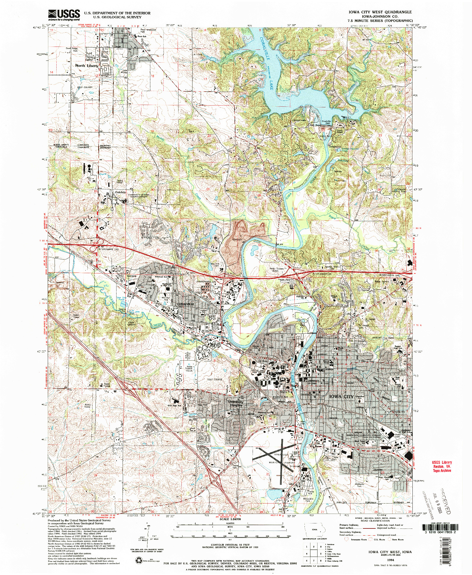 USGS 1:24000-SCALE QUADRANGLE FOR IOWA CITY WEST, IA 1994