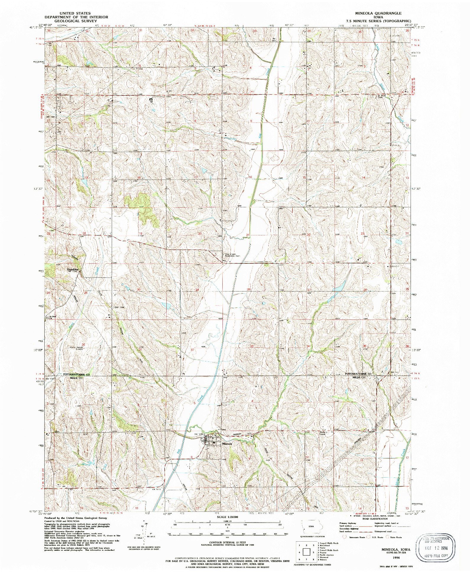 USGS 1:24000-SCALE QUADRANGLE FOR MINEOLA, IA 1994