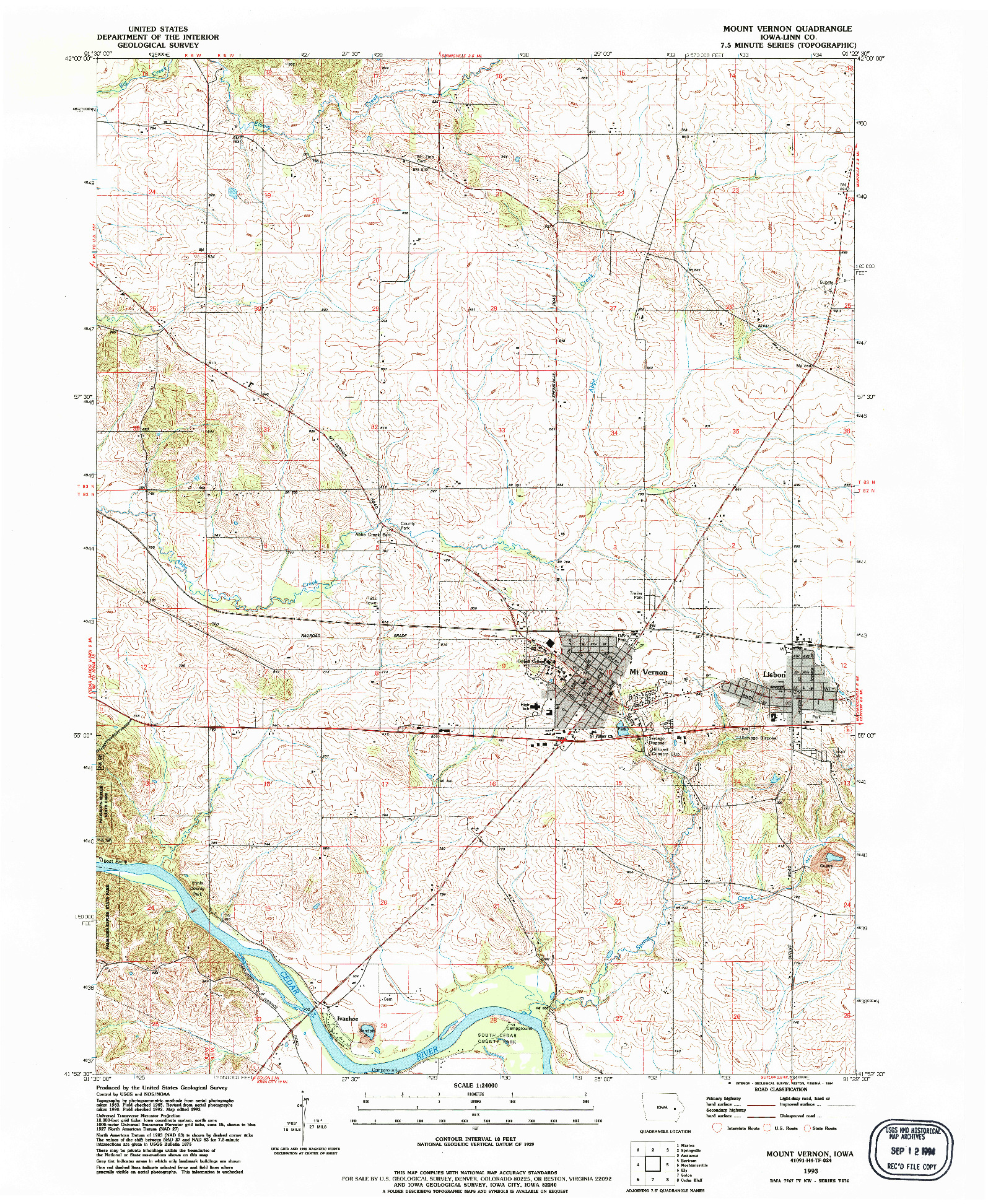 USGS 1:24000-SCALE QUADRANGLE FOR MOUNT VERNON, IA 1993